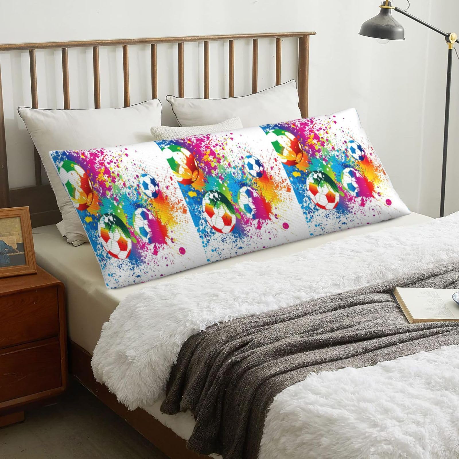 Colored Splashes All Over The Soccer, Body Pillow Cover with Zipper,Long Body Pillowcase 20 x 60 in