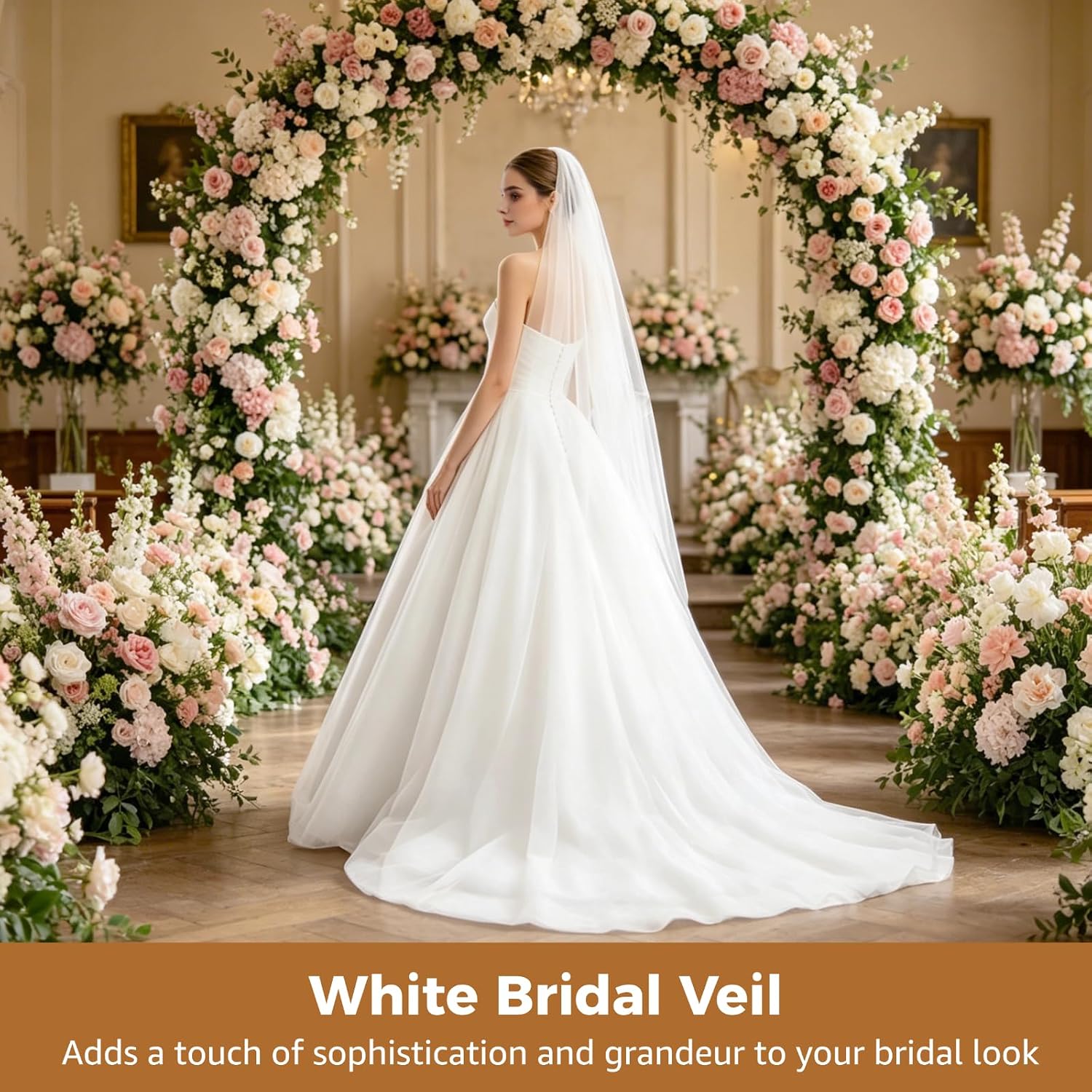 Wedding Veil Cathedral Length, White Bridal Veil, One Tier Elegant Bridal Accessories for Wedding, Length 9.8 ft / 3 m