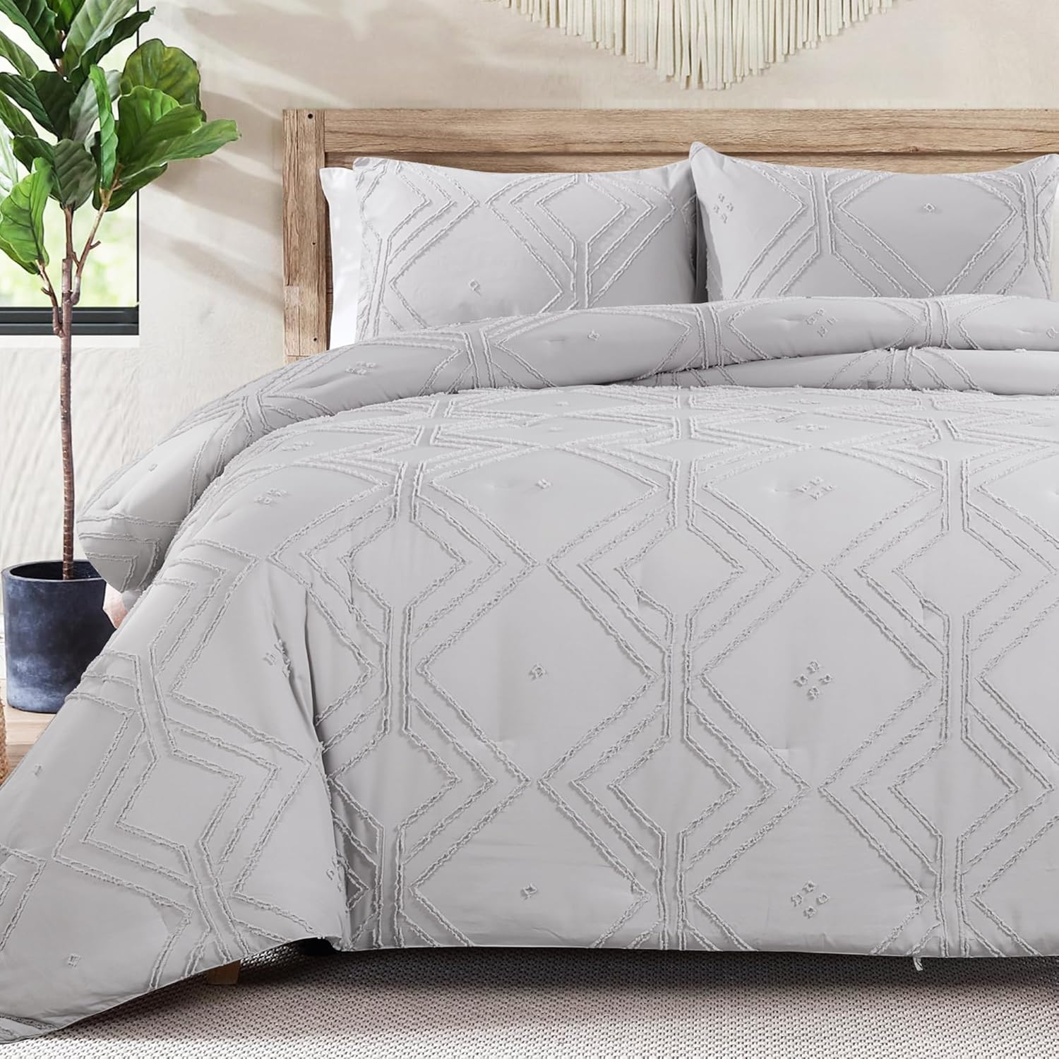 HOMBYS Boho Oversized King Comforter 120x120, 3 Piece Farmhouse Geometic Tufted