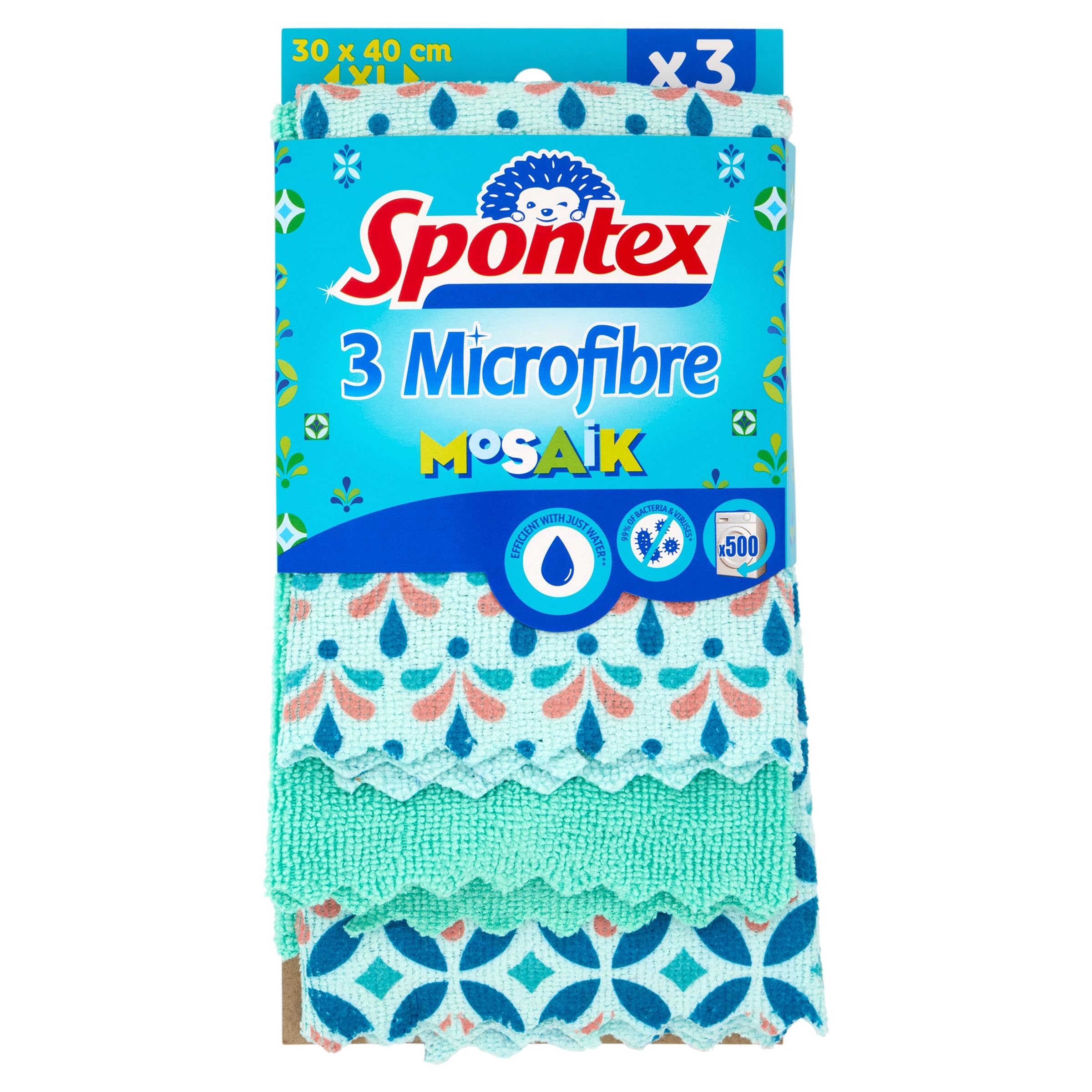 Spontex 3 Mosaik Microfibre Cloths, 40 x 30 cm Cleaning Cloths