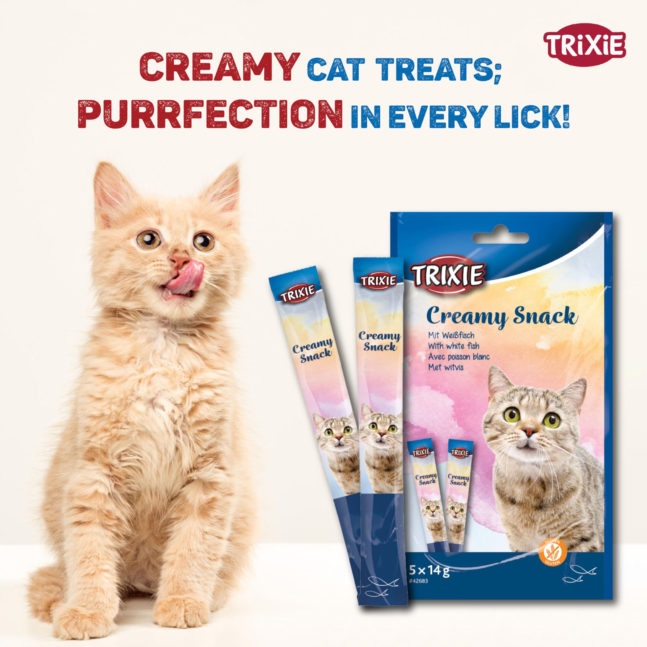 Combo of Trixie White Fish Flavor Creamy Snacks for Cat & Kittens (5 Tubes × 14 g) and Savic Hop in Modern Cat Litter Tray, Mocca - 23 x 15 x 15 inch - Suitable for All Cat Breeds 3