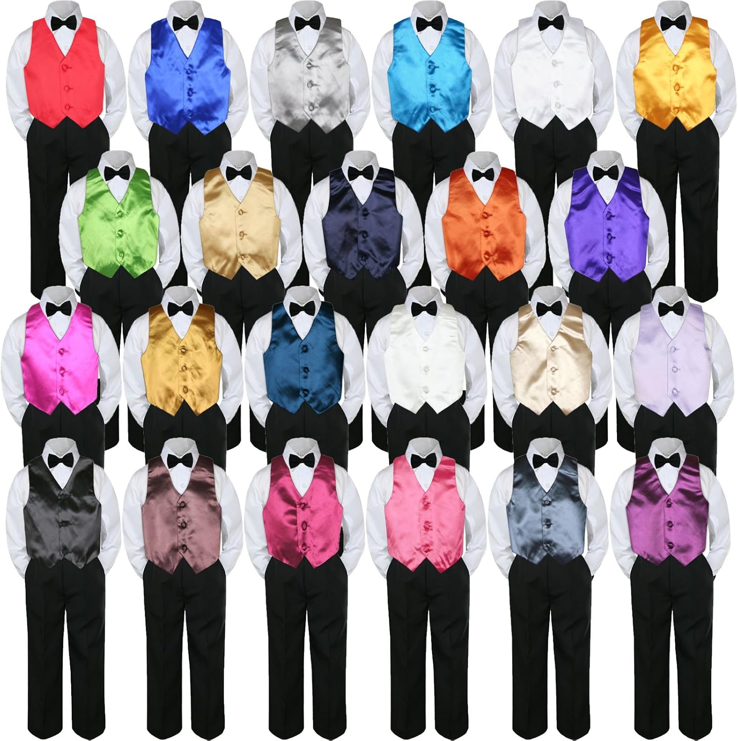 4pc Baby Toddler Boy Teen Formal Suit BLACK Pants Shirt Vest Bow tie Set 8-20 (Size: 10, Lilac)