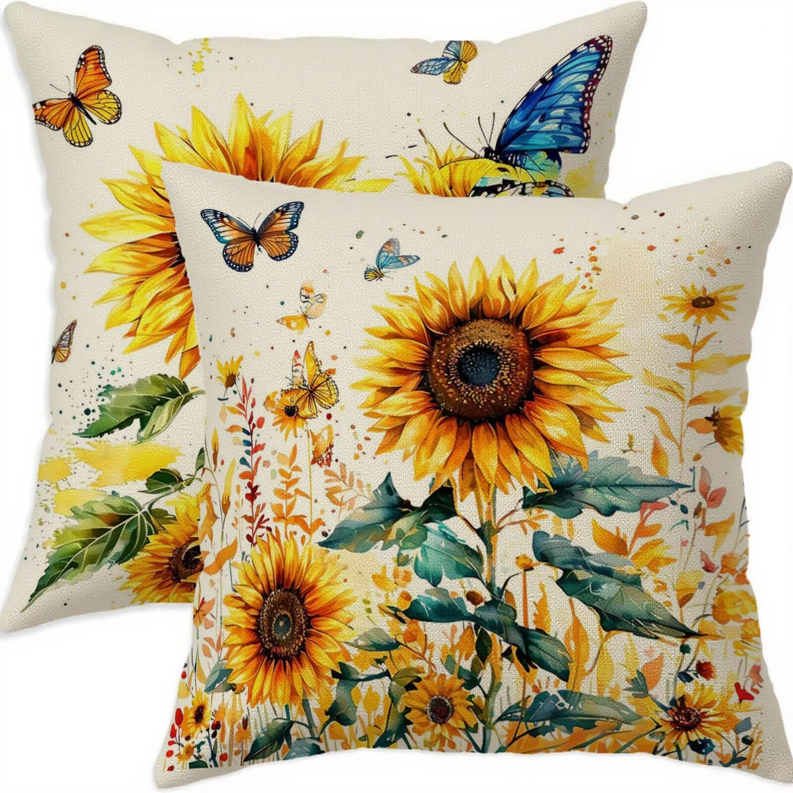 Housse coussin 80x80cm automne lot de 2 en lin imperméable pour canapé de jardin