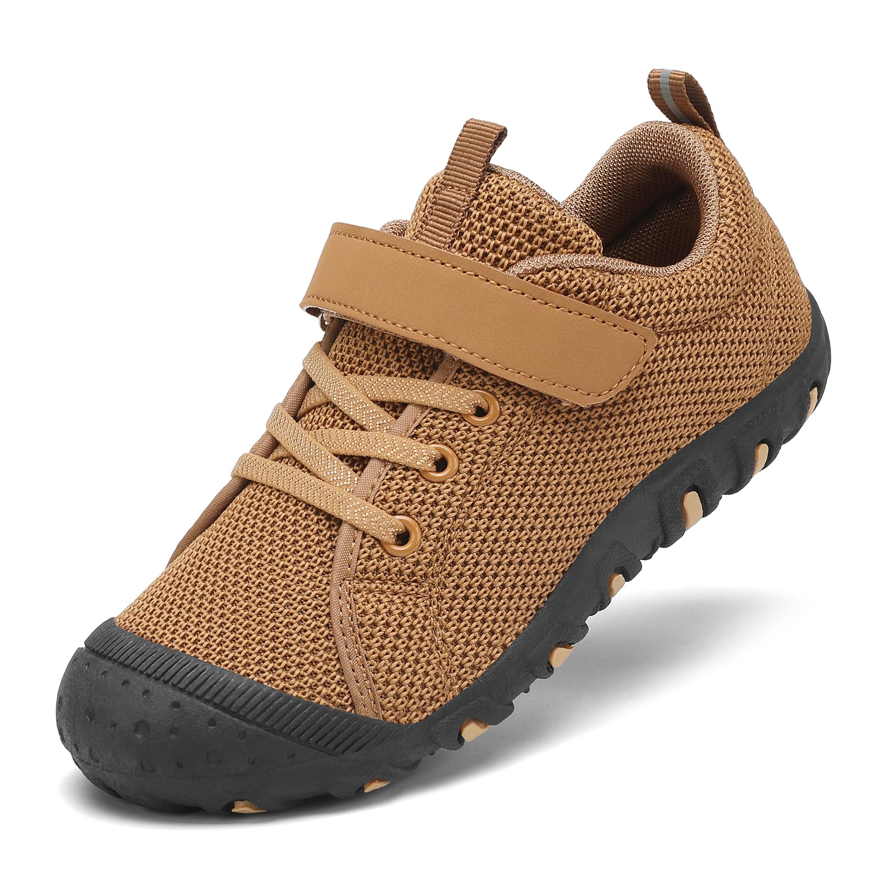 JEJQN Barefoot Shoes Kids Wide Toe Box Running Shoes for Boys Breathable Girl Sneakers Hiking Trekking Climbing Brown 11.5 Little Kid