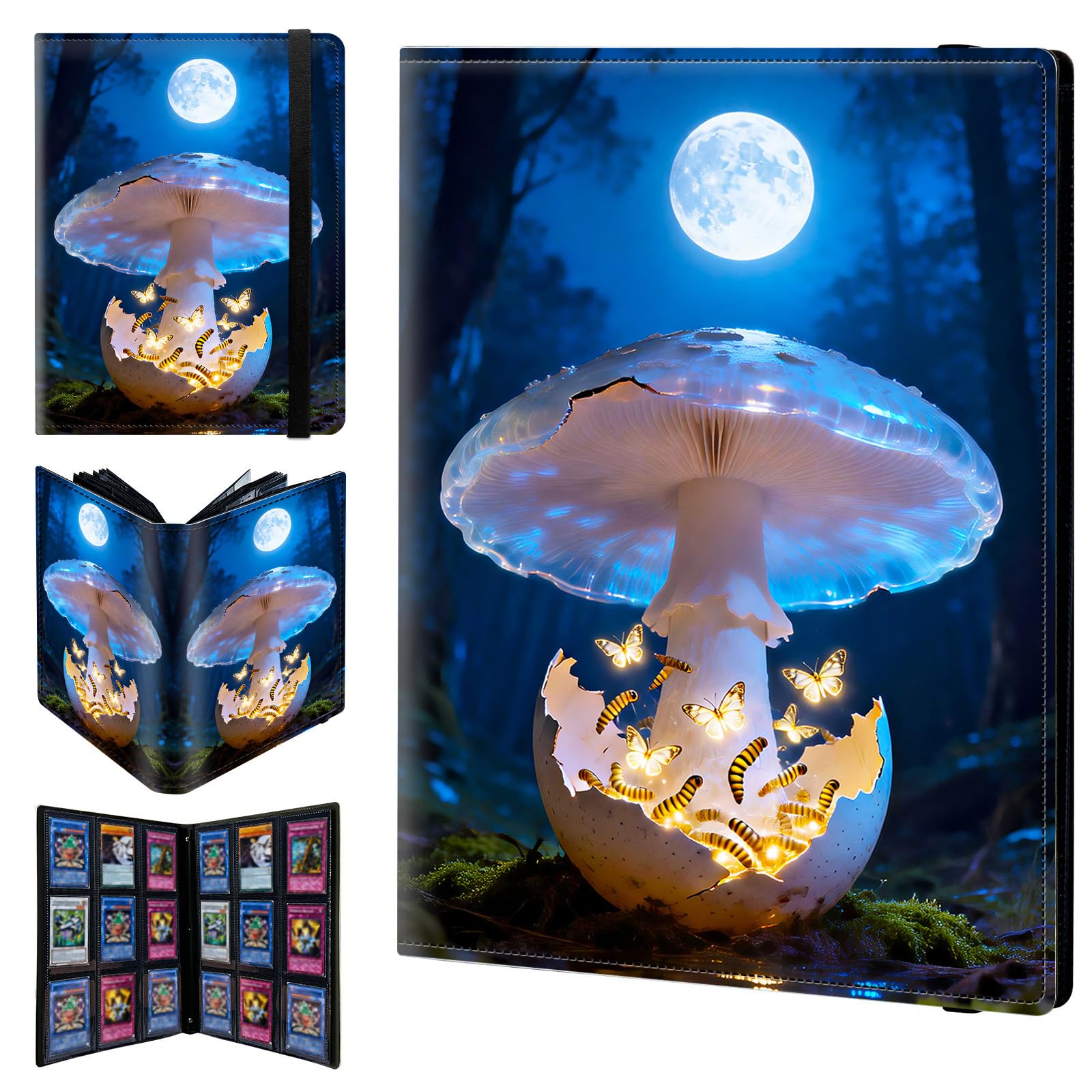 9 Pocket Trading Card Binder 720 Side Loading Pocket Album with Mushrooms & Butterflies Pattern Design Card Binder for Sports Cards & Game Cards — image 1
