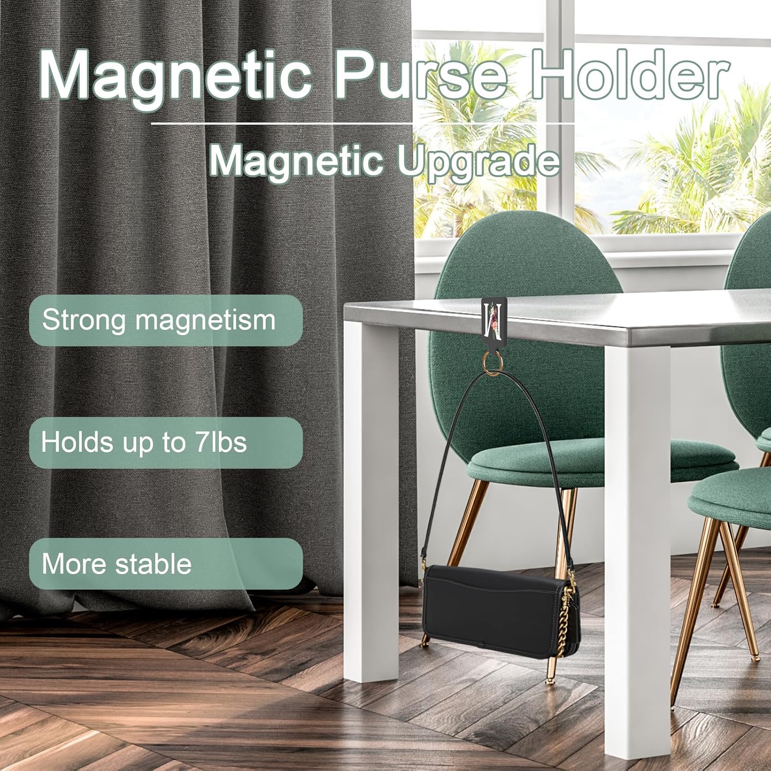 Magnetic Purse Holder with Strong Magnetism, Handbag Hanger for Table, Locker Room, Restroom, and More - Stylish Floral Purse Hook for Women Valentine's Day Gift - Image 2