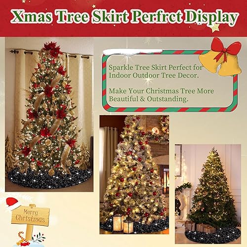 Miniatura 5 de MODFUNS Falda de árbol de Navidad, falda de árbol de Halloween con lentejuelas negras, falda de árbol de terciopelo de 36 pulgadas, cubierta de