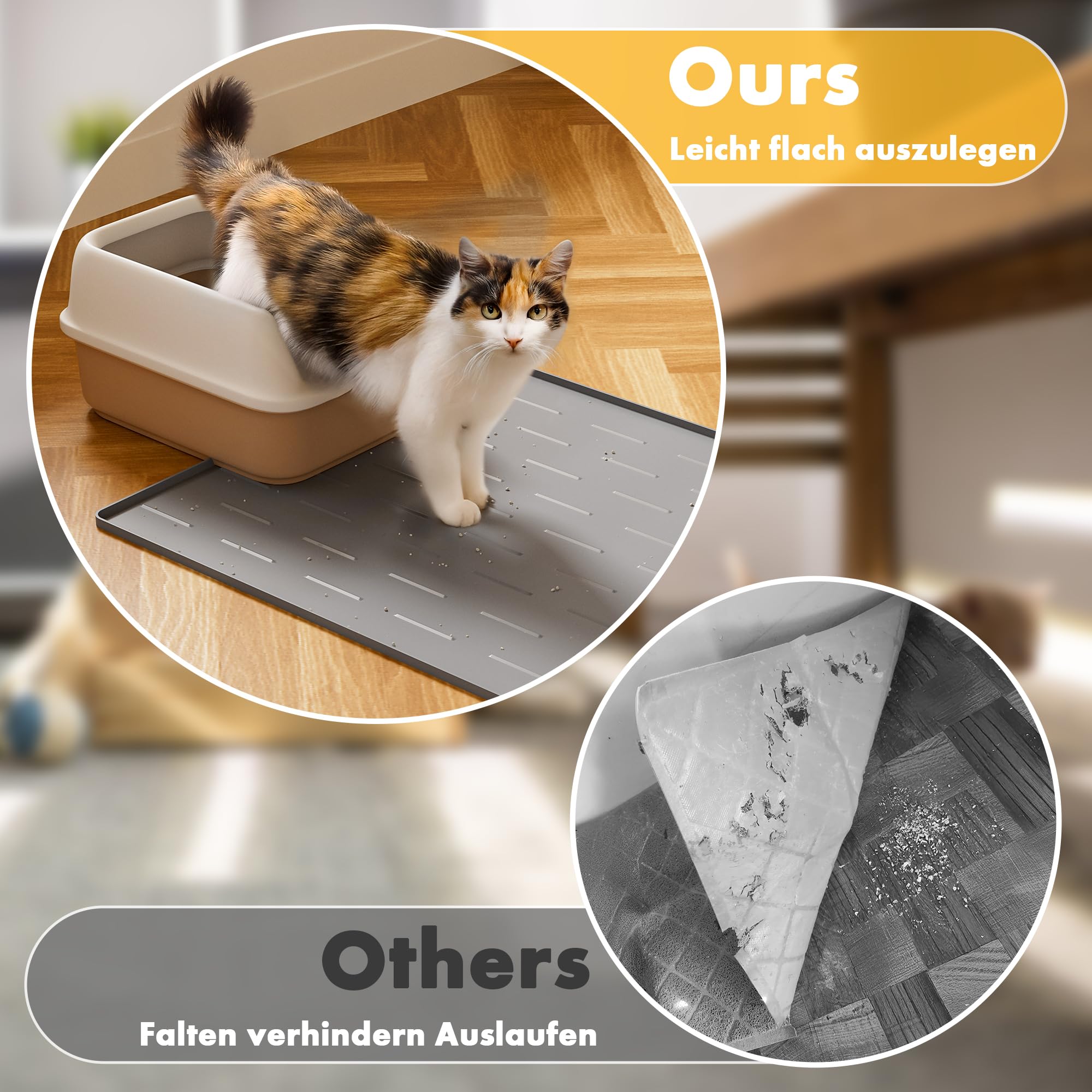 Pieviev Katzenklo Matte Groß XXL, 102x71cm Unterlage Katzentoilette Silikon | Rutschfest, Wasserabweisend, Katzenstreu Auffangmatte mit Erhöhtem Rand, Leicht zu Reinigen, Extra Gross, Hellgrau