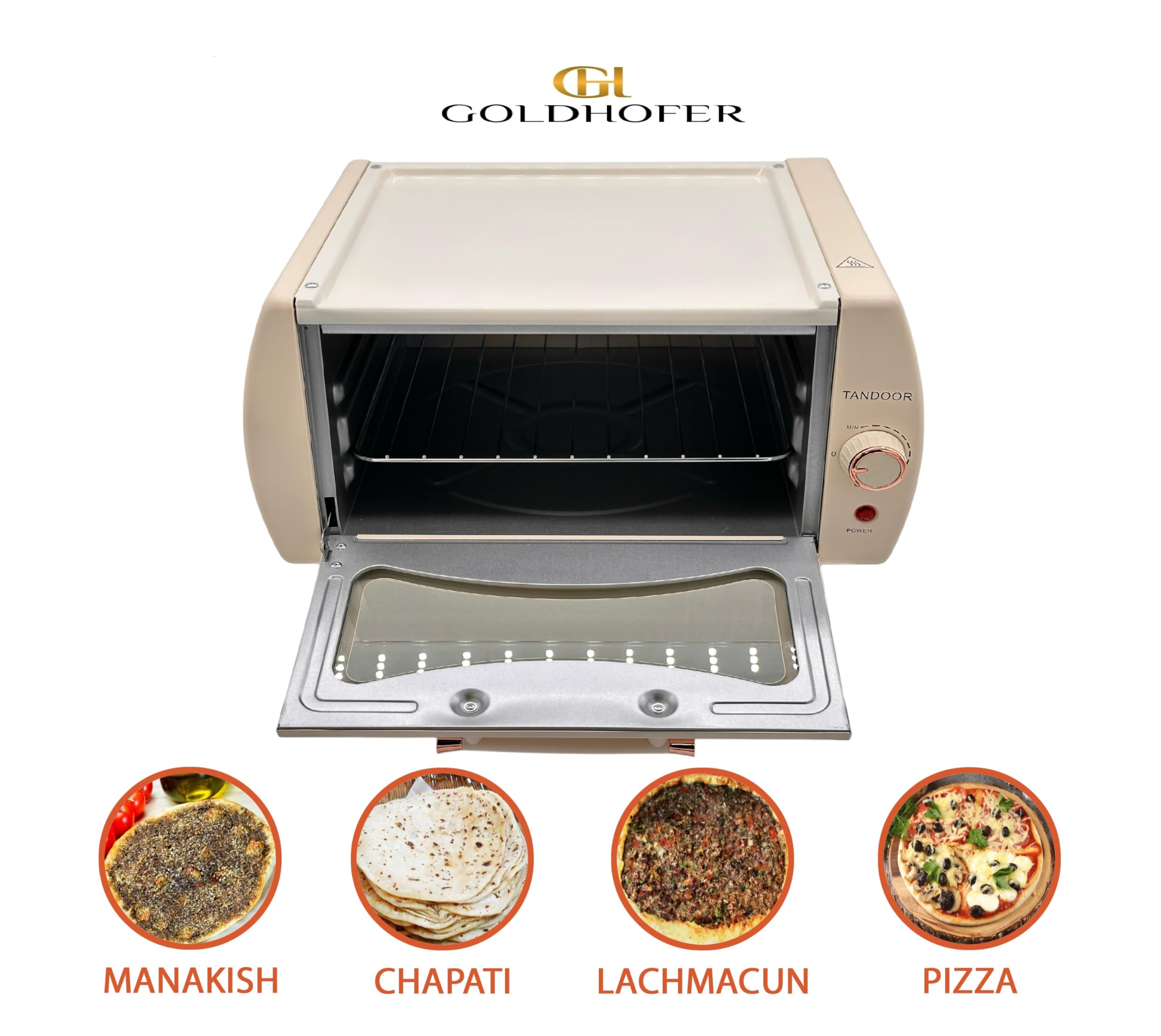 Cremeweißer Goldhofer Elektrischer Premium Tandoor Ofen mit Grillrost ohne Backblech! – Authentischer Geschmack, einfach zu Hause! NEU & EXLUSIV IN CREMEWEIß!
