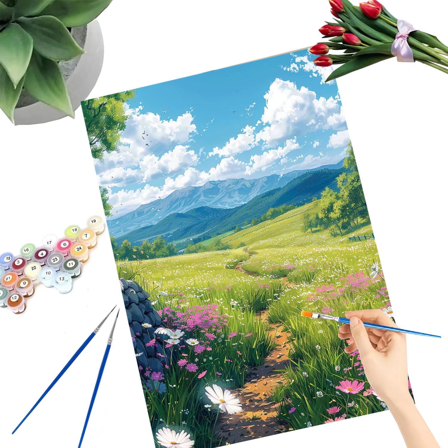 Pintar por Numeros Adultos pintar por numeros niños manualidades niños 10 años, DIY Pintar por Números de Pincel y Pintura acrílica Decoraciones para el Hogar Manualidades, sin Marco 60x80cm C-46
