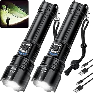 Rechargeable Flashlights 990,000 High Lumens, 2 Pack Super Bright Powerful Flashlight with 5 Modes, 12H Long Runtime & IPX6 Waterproof Brightest LED Flash Light for Home Camping Hiking Emergency