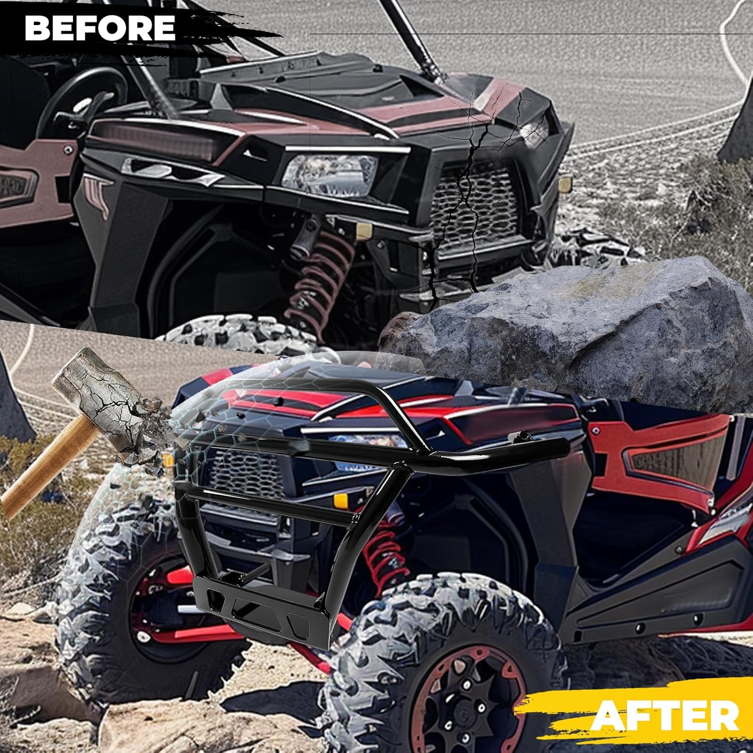 KUAFU Front Bumper Brush Guard Compatible with 2009-2020 Polaris RZR 170 Replacement for 2877813 Powder Coated Black Steel
