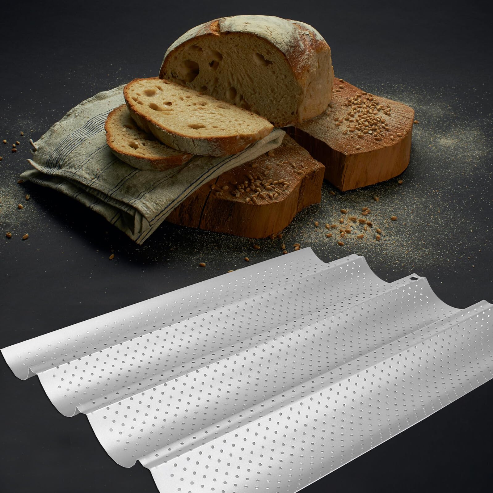 2 Stück Fach Perforierte Antihaft-brotbackform aus Lebensmittelechtem Kohlenstoffstahl Hitzebeständig für Französisches Baguette Lang Spülmaschinengeeignet für Ofen und Toaster