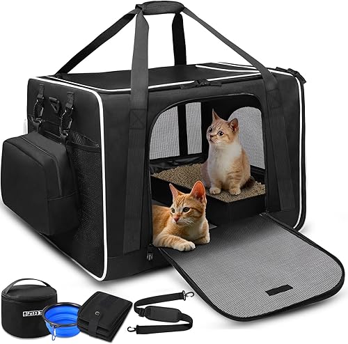 Petskd Transportador extragrande para gatos con caja de arena de 24 x 17 x 17 pulgadas para gatos medianos y grandes o 2 gatos pequeños, Negro (un