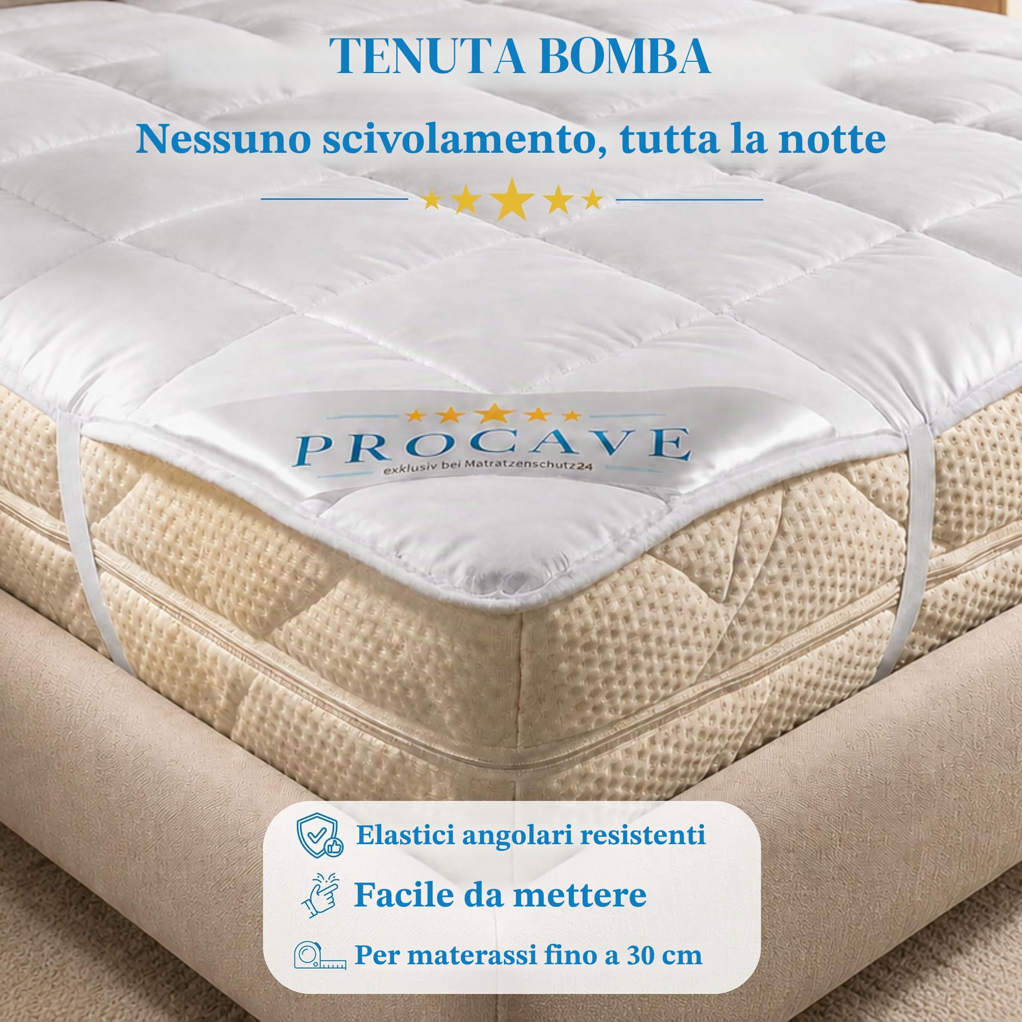 PROCAVE Proteggi Materasso Traspirante, Copri Materasso Realizzato in Cotone 100%, coprimaterasso con 4 gomme angolari 160x200 cm