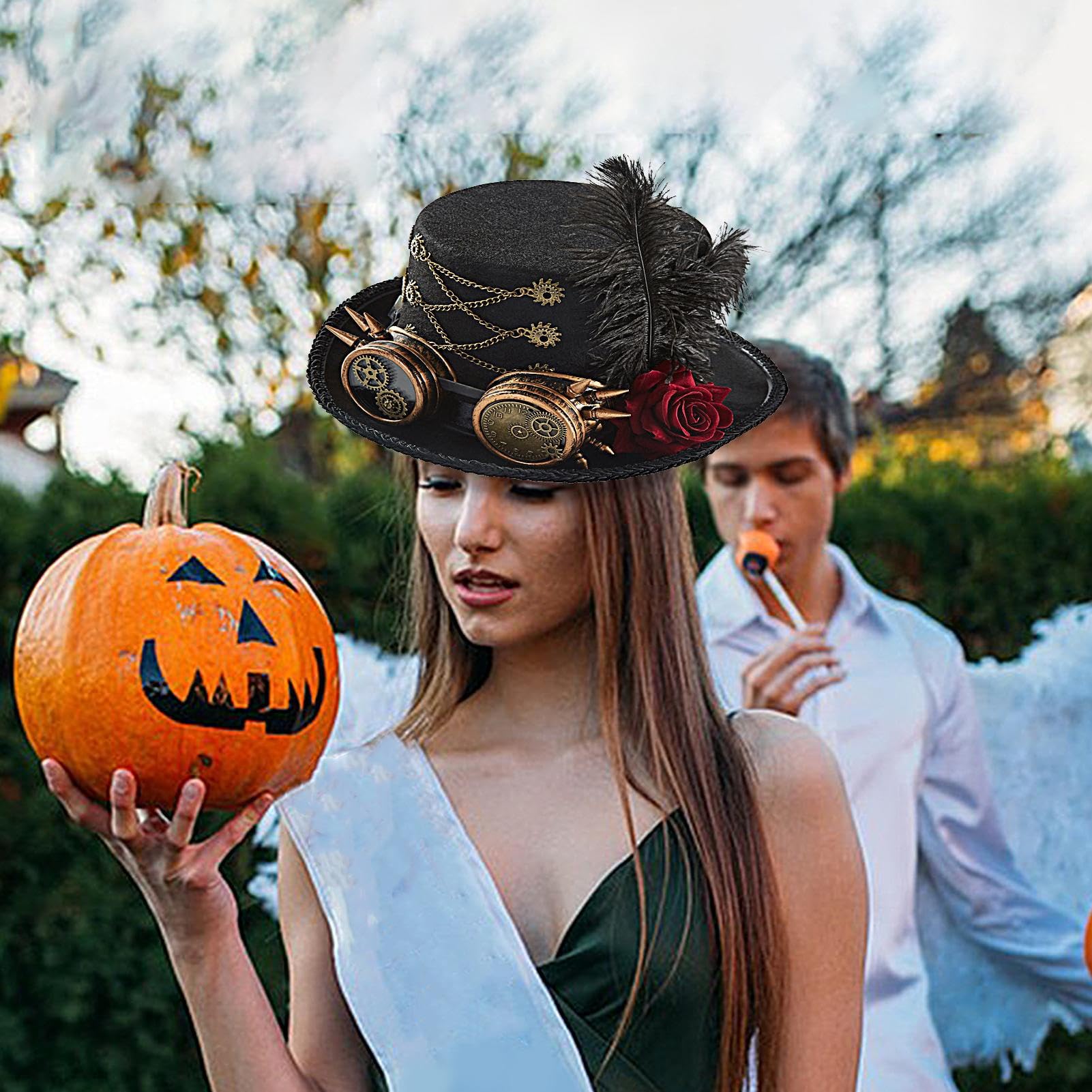 Sombrero punk de vapor | Sombrero de copa de Halloween con gafas vintage – Sombrero ajustable para disfraz de ferias renacentistas, circo, cosplay, adolescentes, mujeres, hombres y adultos
