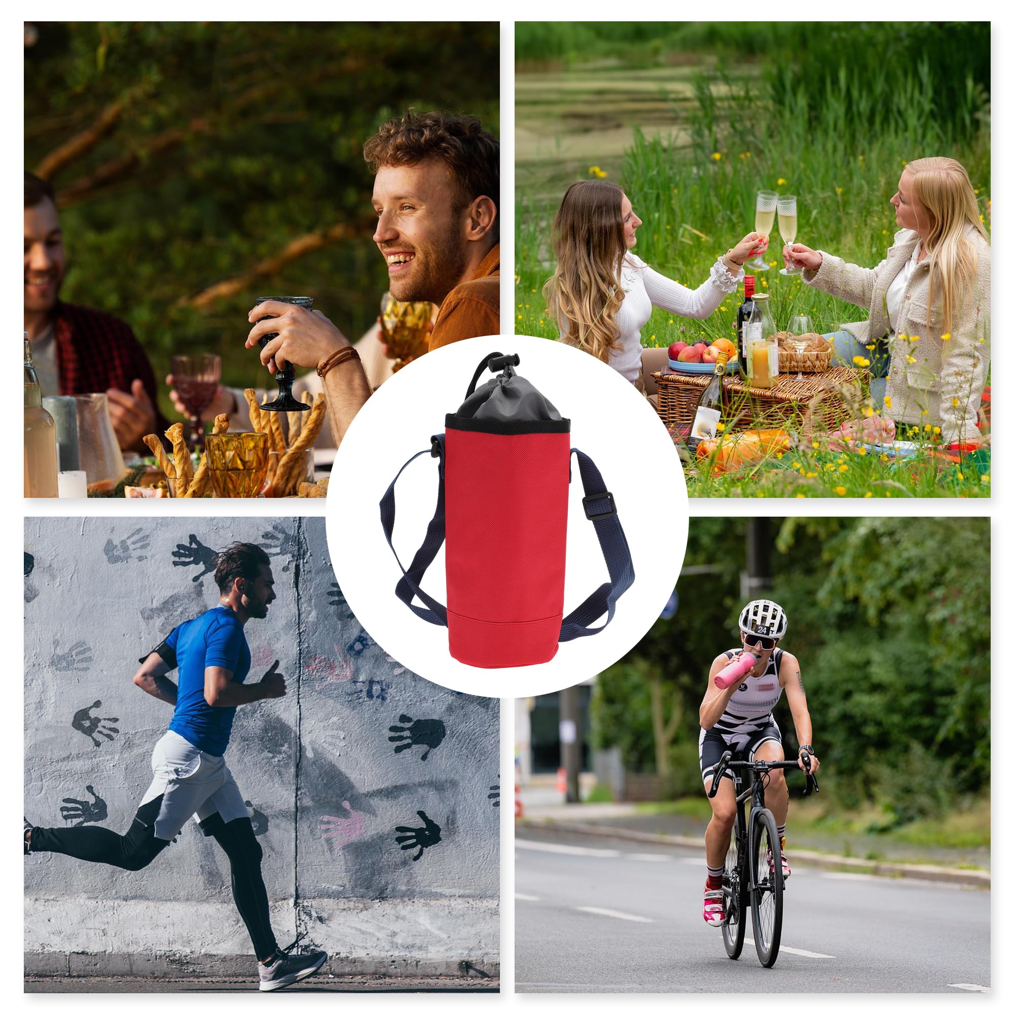 Borsa Isolante per Bottiglia d'Acqua in Tessuto Oxford Cotone Perlato Pellicola in Alluminio Portatile Antiurto con Tracolla Regolabile per Sport All'Aperto, 25x9cm, Rosso