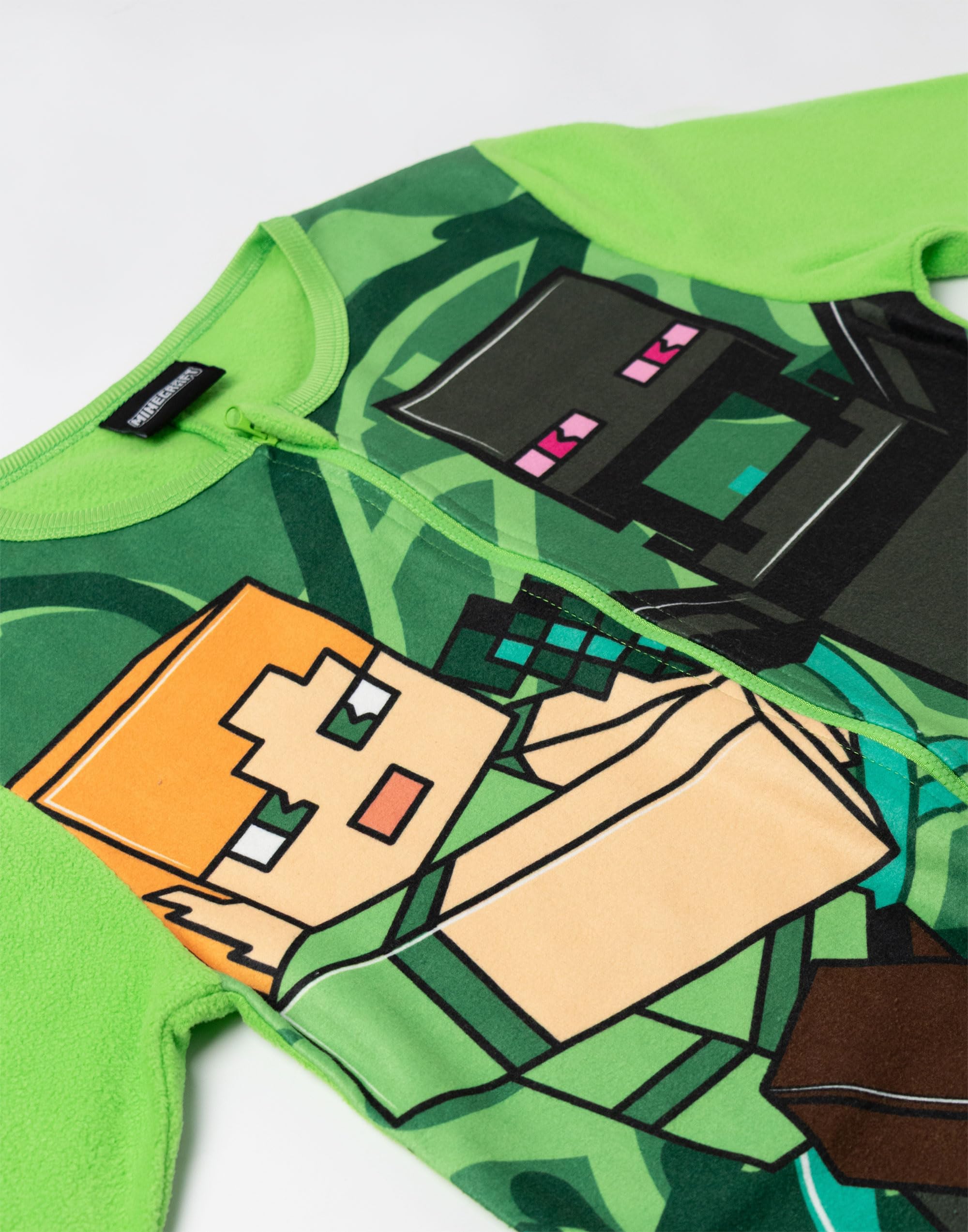 Minecraft Mono Verde con Cremallera Creeper para niño | Pijama de Microfibra de Manga Larga con Estampado de Steve y Enderman | Pijama Infantil Gamer | Ideal para Dormir y Relajarse