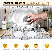 Vista 7 de Luxet Alfombrilla de silicona para secar platos con borde de drenaje integrado, almohadilla de secado higiénica, bandeja resistente compacta y fácil