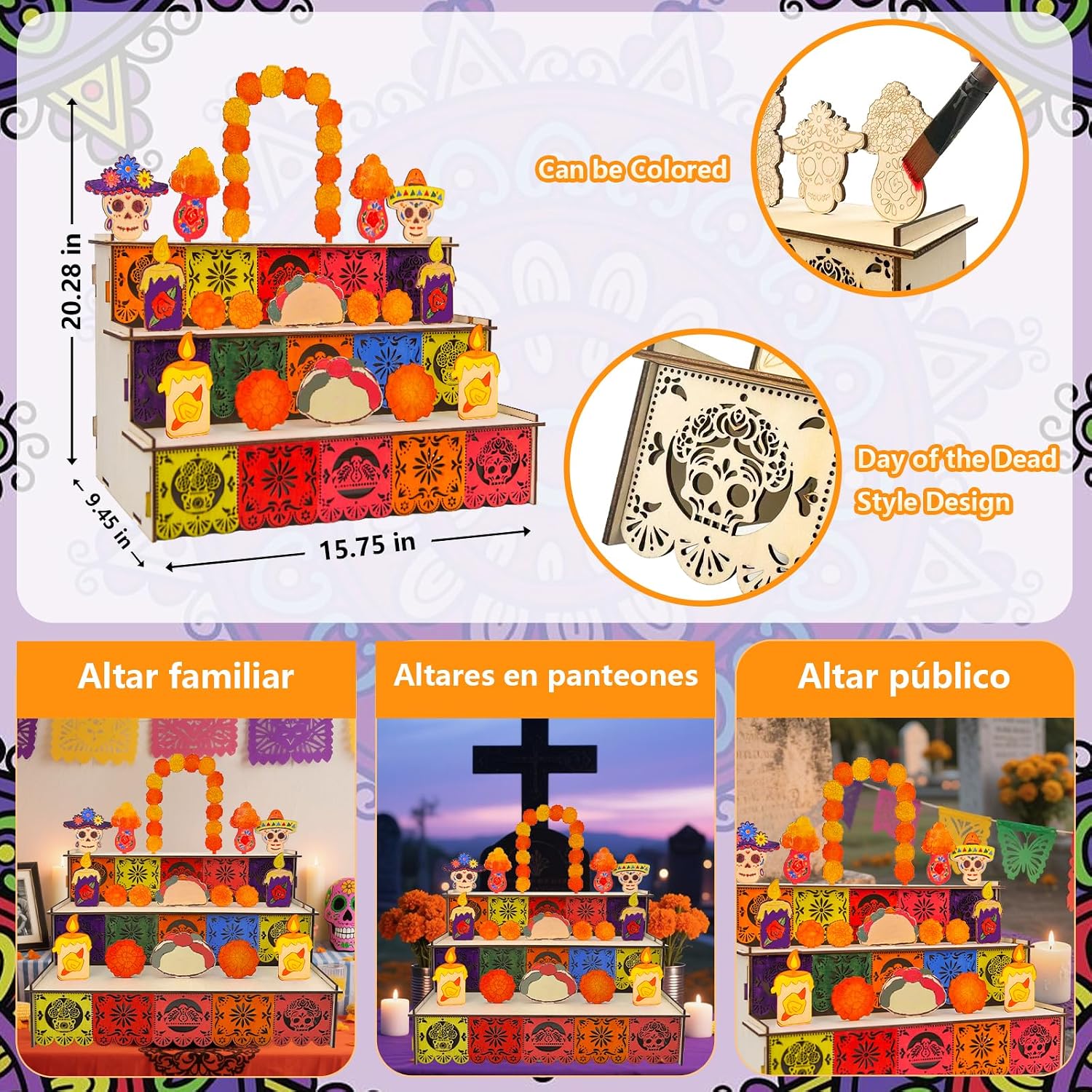 Dia De Los Muertos Altar Ofrenda Decorations, Dia De Los Muertos Decoration Wooden Day of The Dead Supplies with Sugar Skull Papel Picado for Dia De Los Muertos Decor and Indian Diwali Decoration