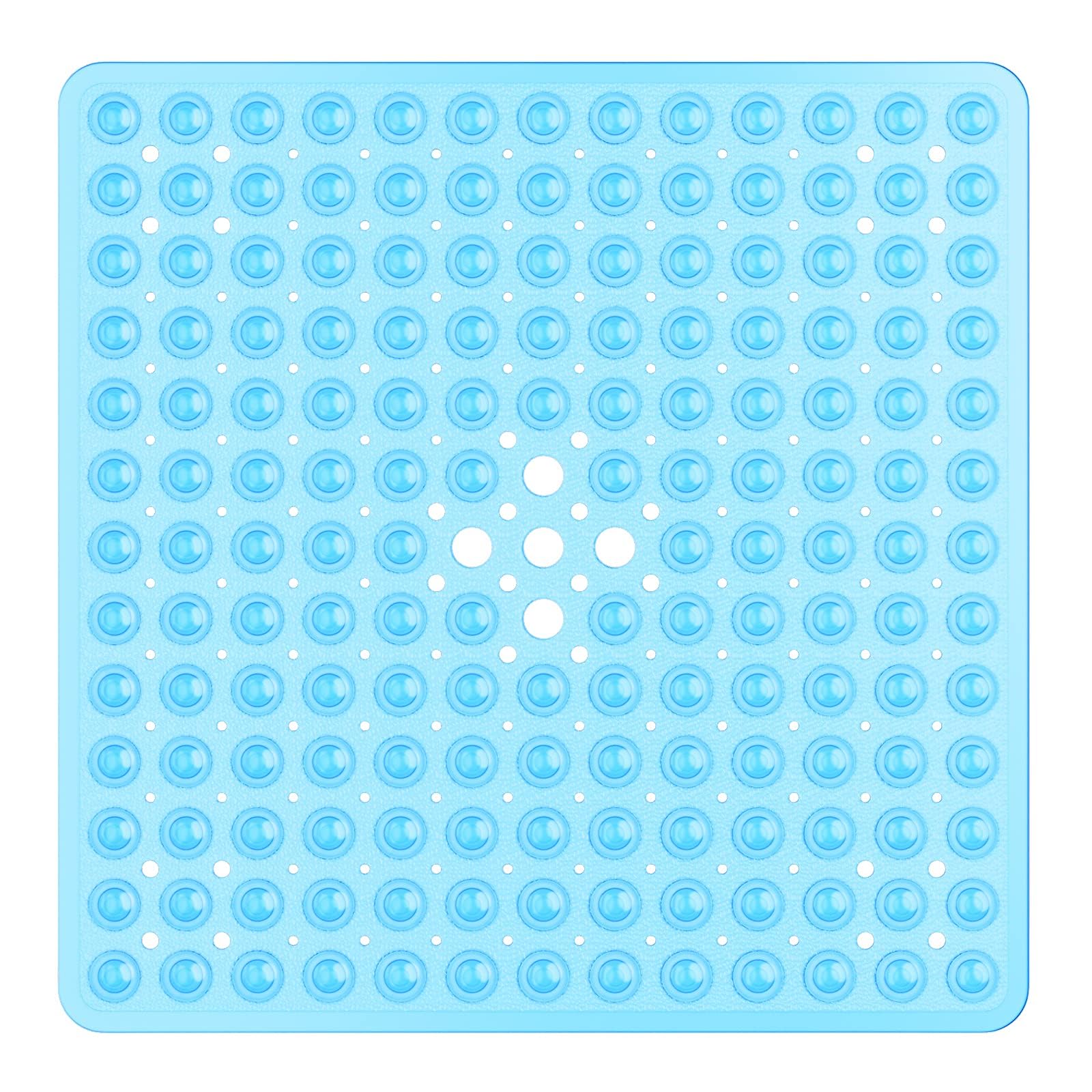 XIYUNTE Shower Mat Non Slip Anti Mould - 53 x 53cm Square Bath Mat Non Slip Shower Mats for Inside Shower, Anti Slip Shower Mat with Strong Suction Cups & Drain Holes, Machine Washable, Clear BlueCarbonfree Certified
