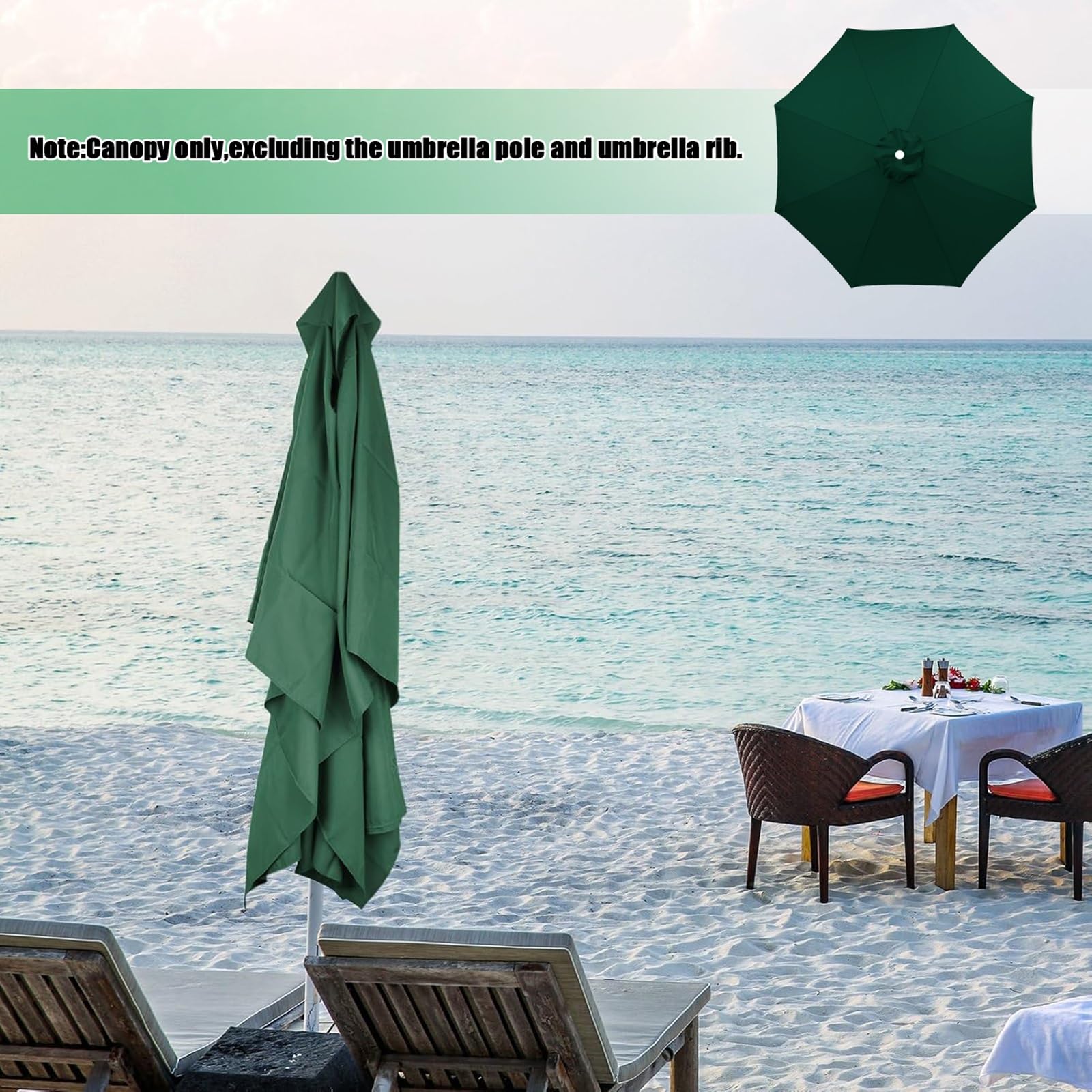 Zewnętrzny parasol tarasowy, zapasowy baldachim 200-350 cm na żebra 6/8 - tkanina parasola przeciwsłonecznego do ogrodu, na plażę, basen, targ i podwórko