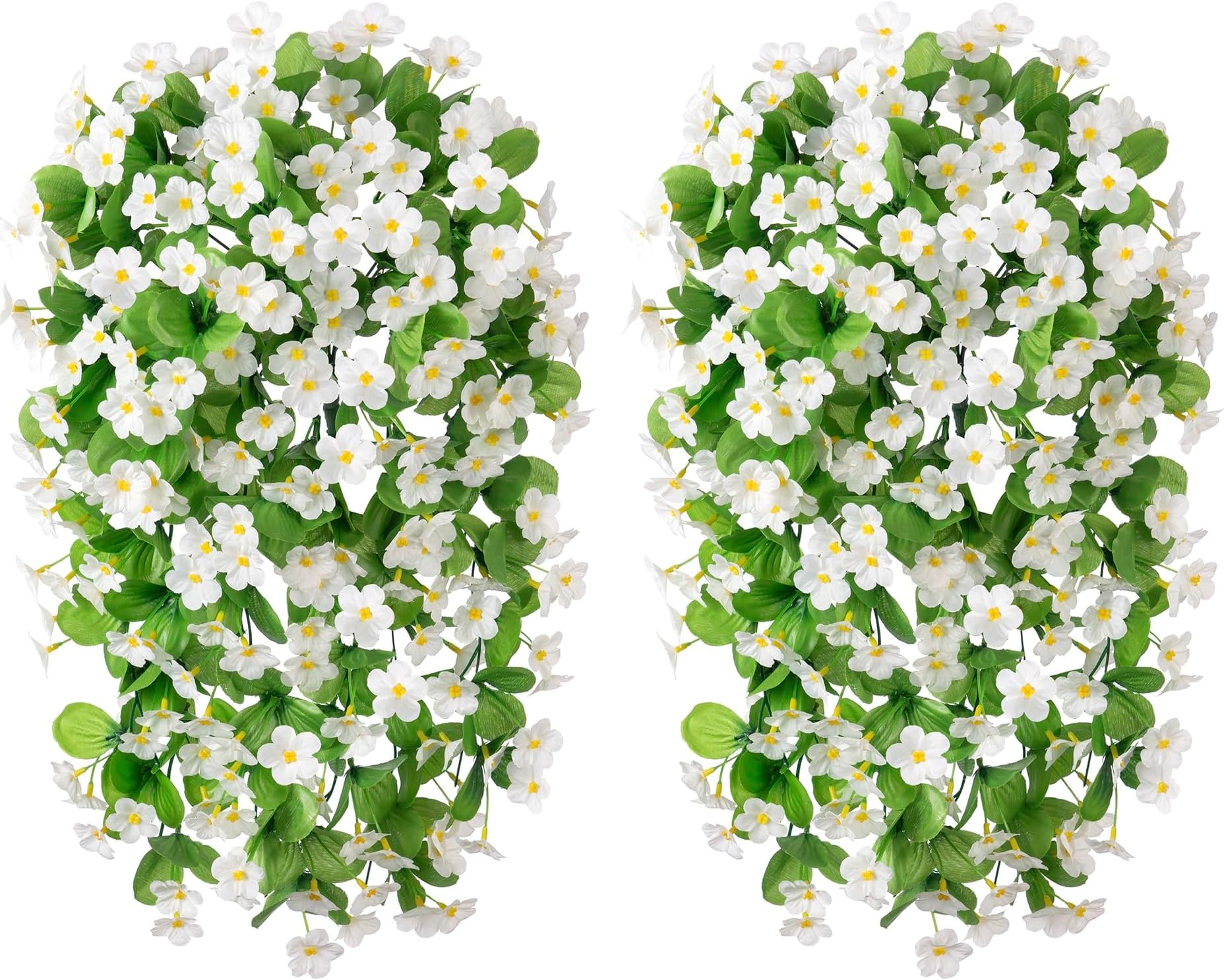 Artificial Hanging Orchid Flowers 2PCS, Faux Hanging Plants Fake Silk Orchid Flower Bouquet Garland for Home Garden Wall Wedding Party Indoor Outdoor Decoration (White 2)