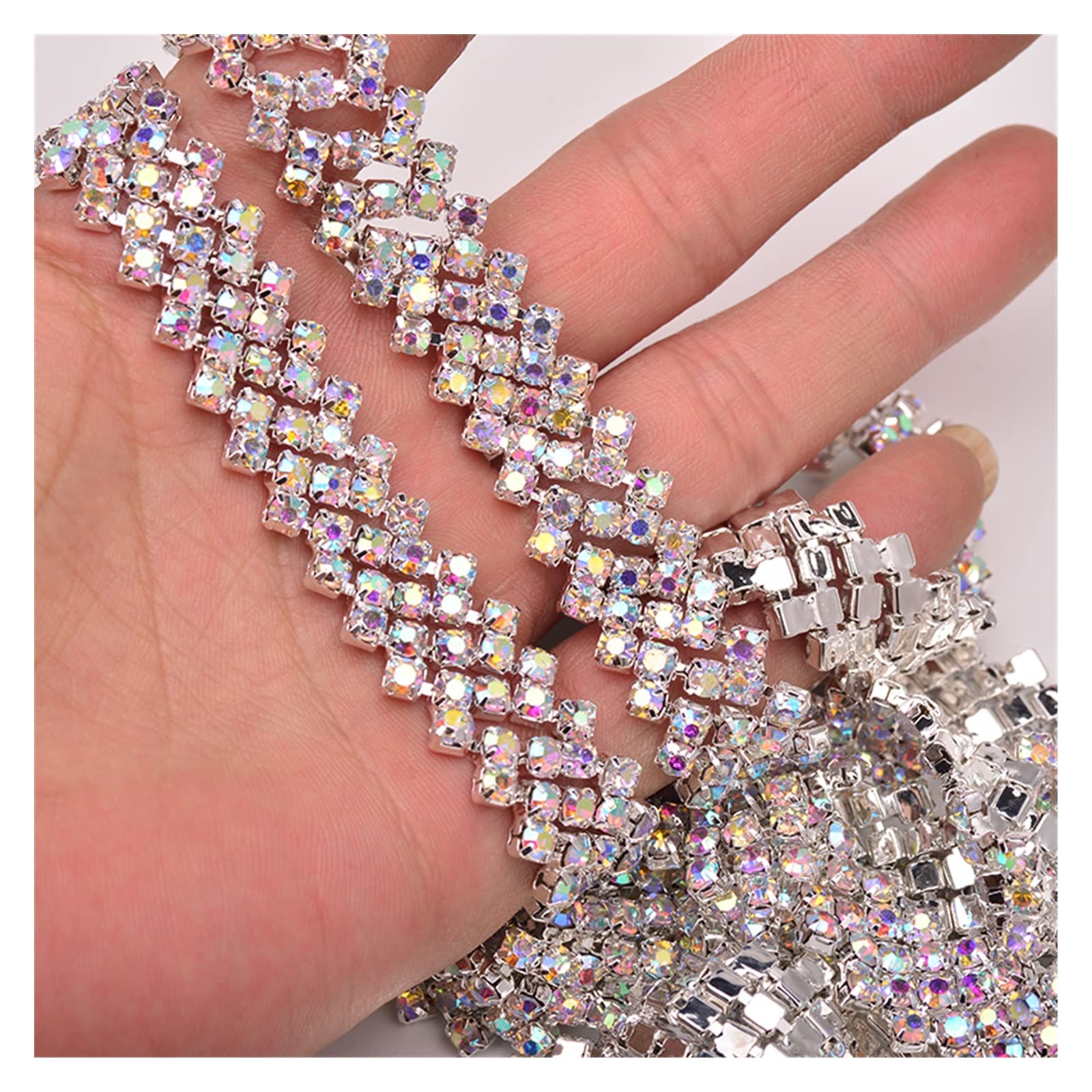 ACiyD Mehrzweck 1 Yard SS16 Schwarz Glas Strass Cup Kette Silber Metall Trim Sew On Ribbon Banding for Kleidung Schmuck Handwerk für DIY Decor (Color : Gold) (Crystal Ab)