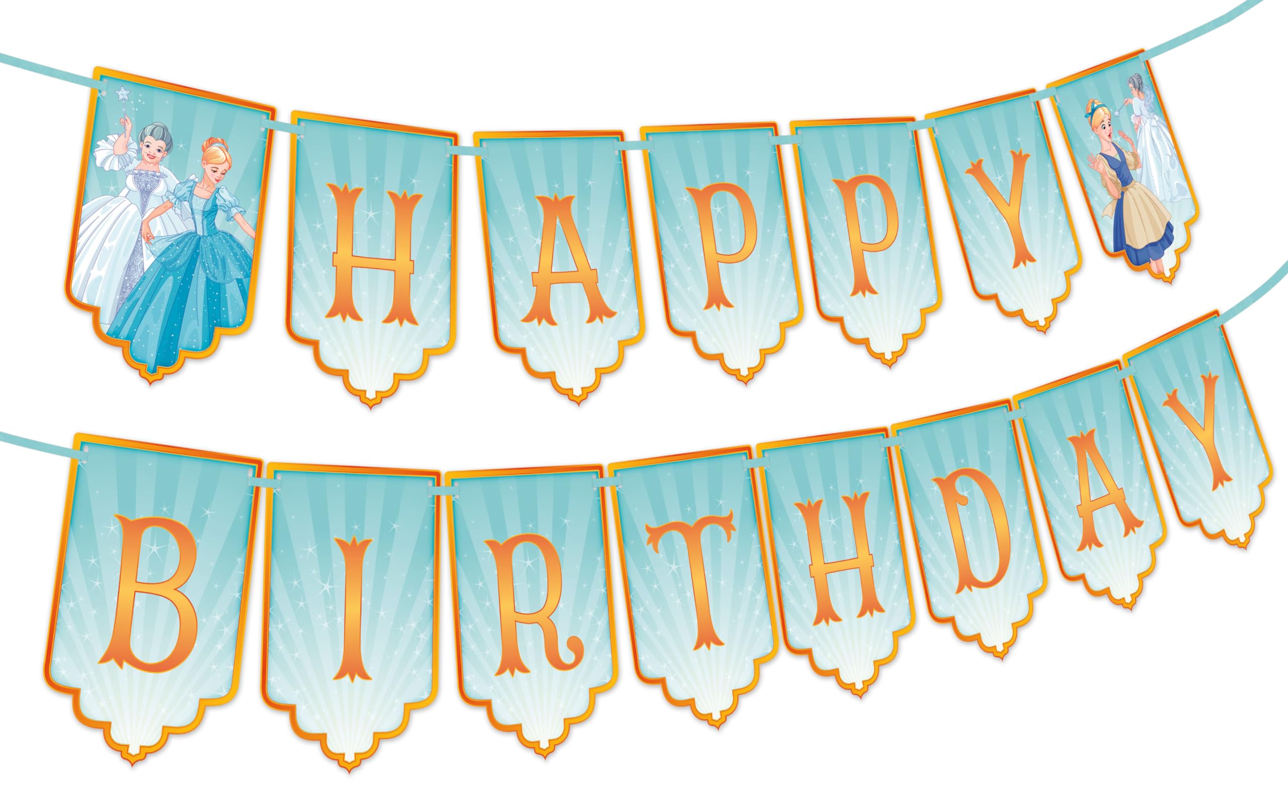 Doodle Pink Cinderella Happy Birthday Banner, Blue