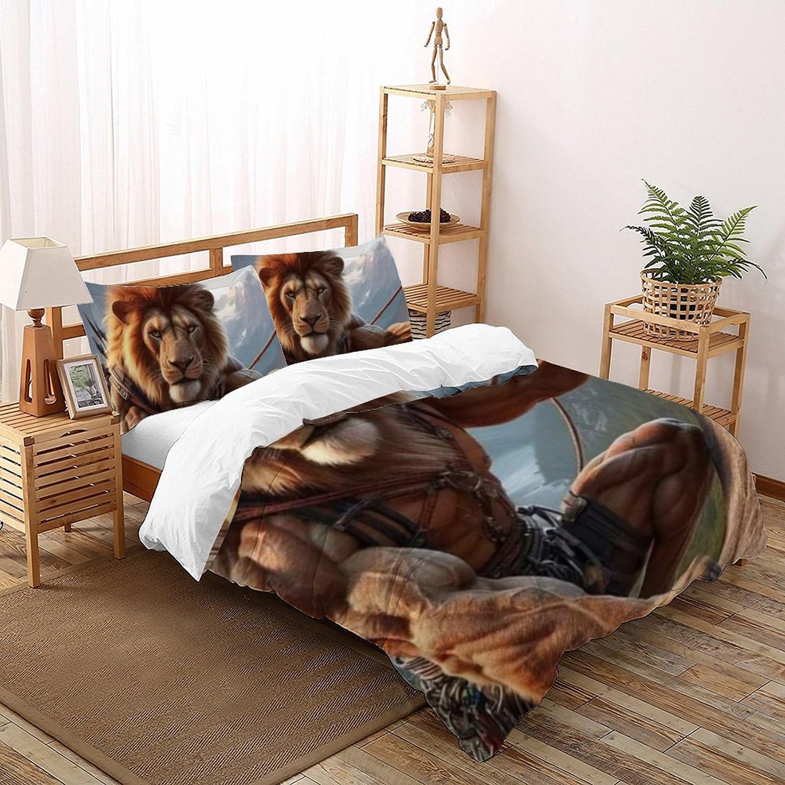 Housse de couette double lion microfibre : parure de lit douce pour chambre garçon