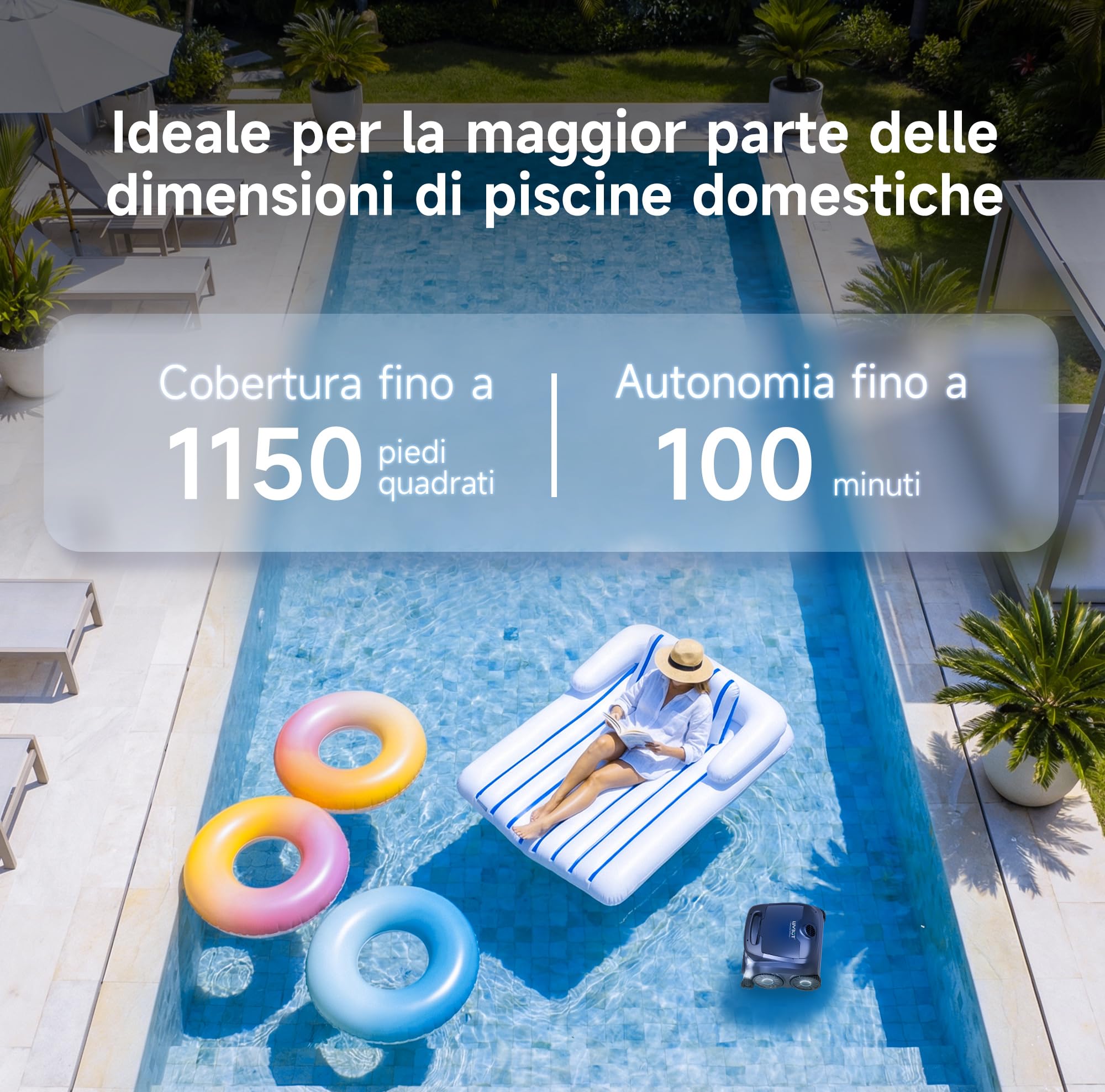WYBOT B1 - Robot da Piscina a Batteria per Piccole Piscine, Leggero e Intelligente, con Controllo App, Copertura da Parete e Pavimento, Due spazzole Laterali, Fino a 100 Minuti, Nero-Verde