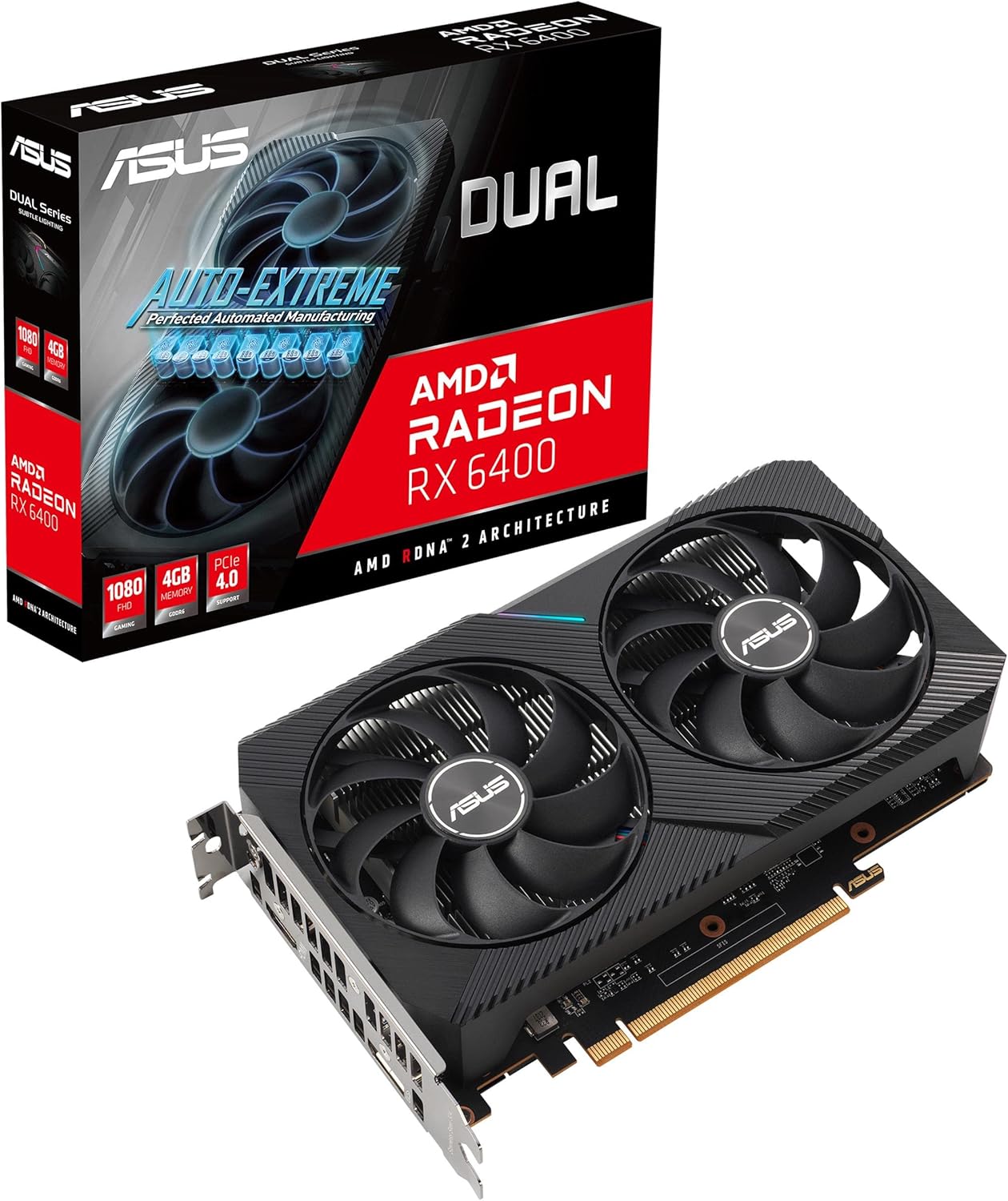 ASUS Dual AMD Radeon RX 6400, Scheda Grafica Gaming, AMD RDNA 2, PCIe 4.0, 4GB GDDR6, HDMI 2.1, DisplayPort 1.4a, Ventole Con Design Axial Tech, Tecnologia 0dB, Nero ASUS Dual AMD Radeon RX 6400, Scheda Grafica Gaming, AMD RDNA 2, PCIe 4.0, 4GB GDDR6, HDMI 2.1, DisplayPort 1.4a, Ventole Con Design Axial Tech, Tecnologia 0dB, Nero