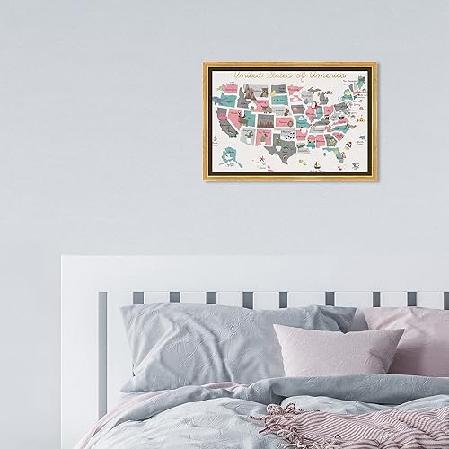 Miniatura 4 de The Oliver Gal Artist Co. Mapas y banderas - Lienzo enmarcado para pared, diseño de mapa pastel divertido, mapas de países americanos, 15 x 10