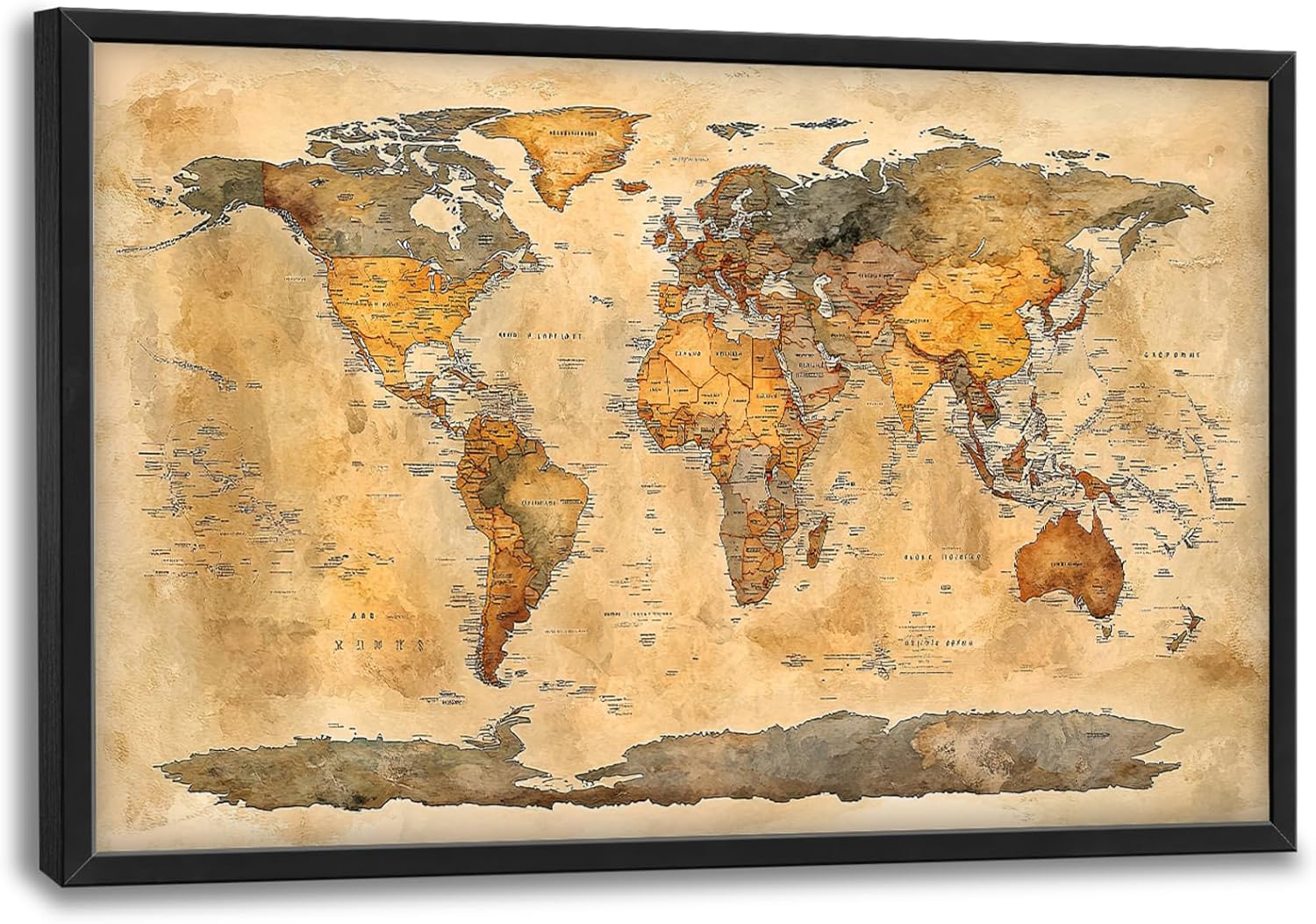 Arte de pared enmarcado de mapa del mundo extra grande para sala de estar, mapa vintage de gran tamaño del mundo, cuadros decorativos de pared,
