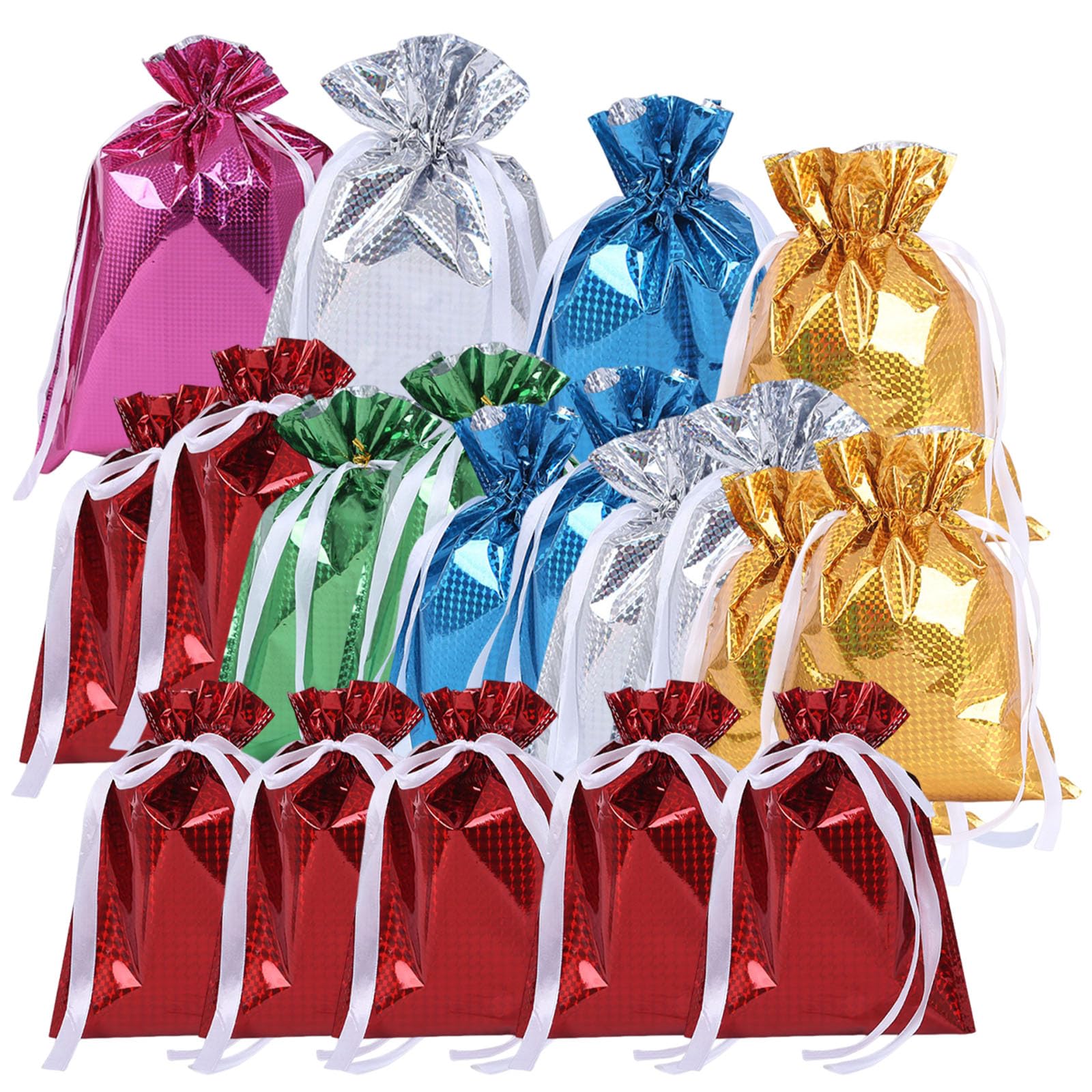 Drawstring Gift Bags, 19 Pcs Gift Wrapping Bag, Shimmer Wrapping Bags for Christmas Presents Wedding Holiday Party (6 Colors)
