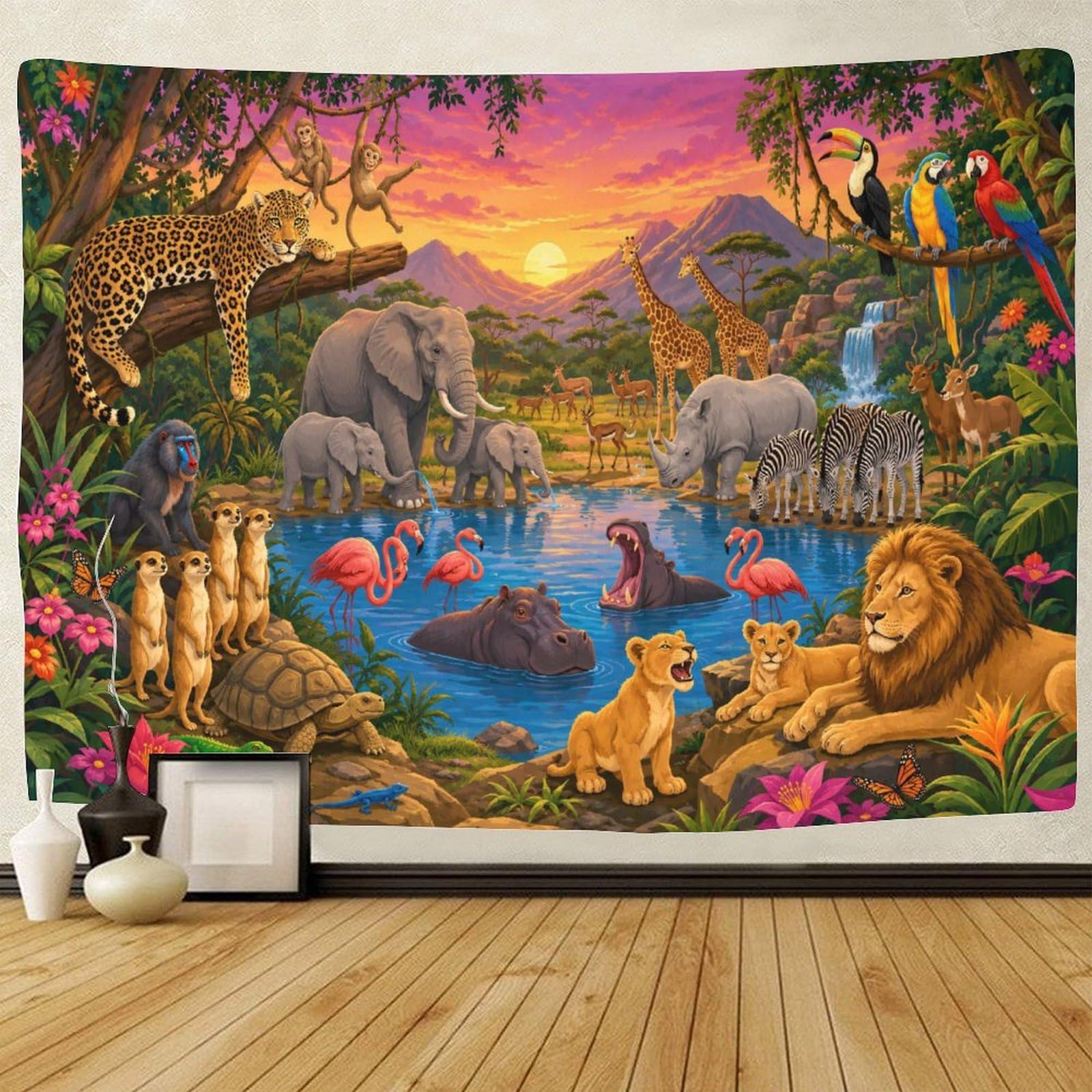 GPMNBCXZK African Savannah Wildlife Animals 3D Print Wall Hanging Decor Tapestry Wall Art Decor Tapestries Poster Home Decoration Bedroom Dorm 70cmx100cm