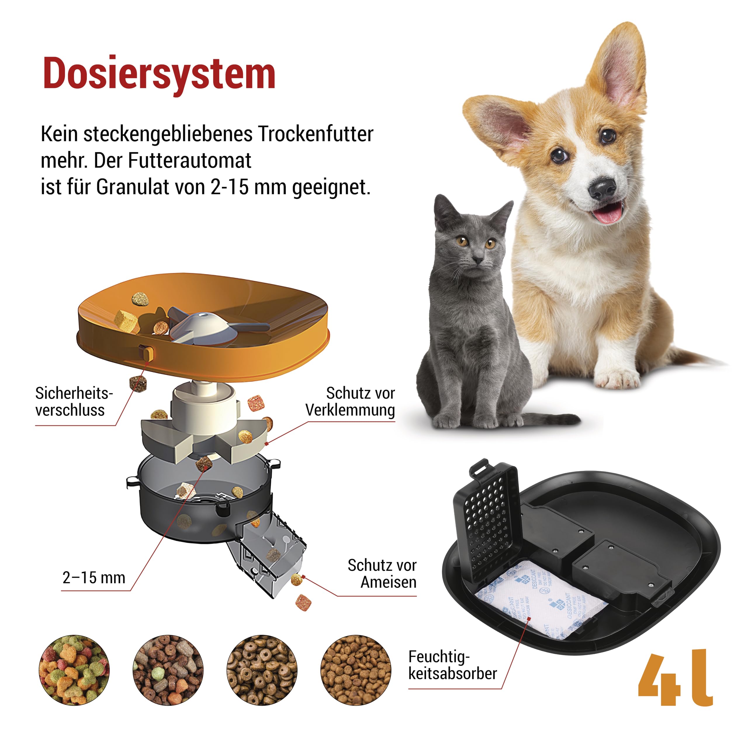 EMOS - GoSmart Futterautomat 4 l - WLAN Pet Care Futterspender mit App - Trockenfutter Automat für Katze & Hund mit Zeitplan, Sprachaufzeichnung, Dosierung 1–10 Mahlzeiten pro Tag - Schwarz