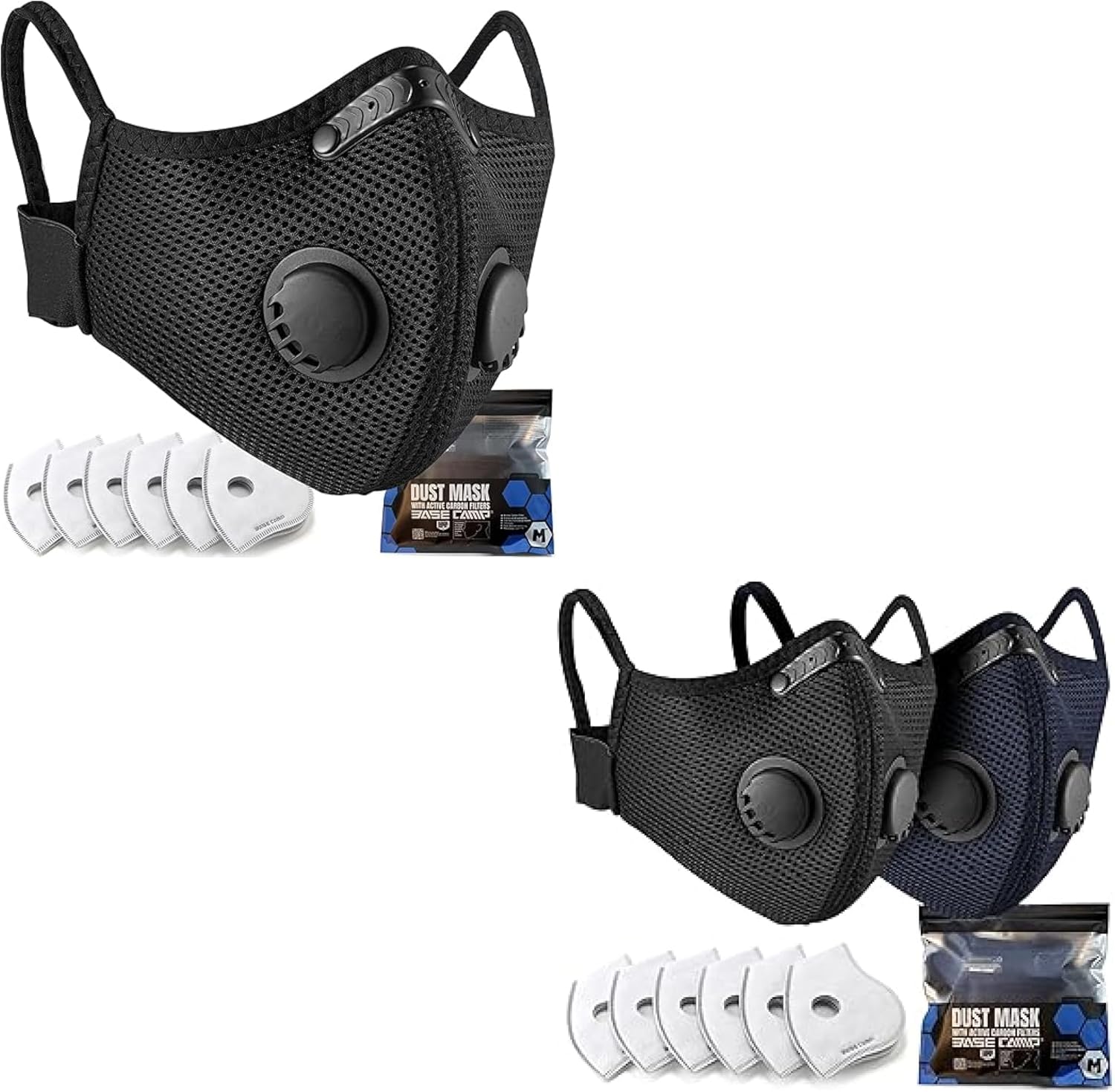 BASE CAMP M Plus Dust Mask Bundle 1BLACK+1Dark Tangaroa Dust Mask Total 12 Filter