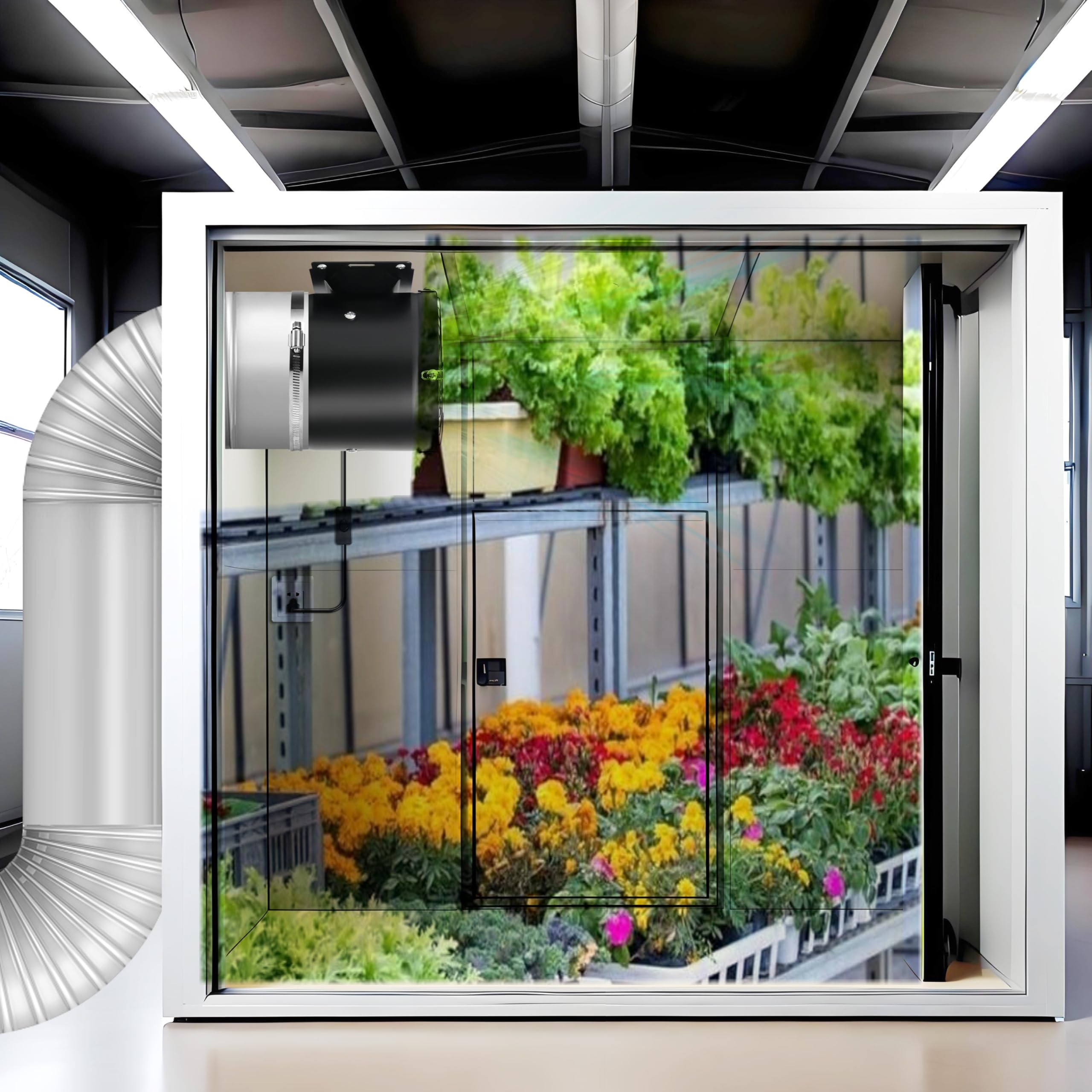 20,3 cm Inline-K-Ventilator, mit Schalter, geräuscharm, hoher Luftstrom, Abluftventilator aus Metall mit Halterung und Netz, für Keller, Garage, Dachboden, Küche (schwarz)