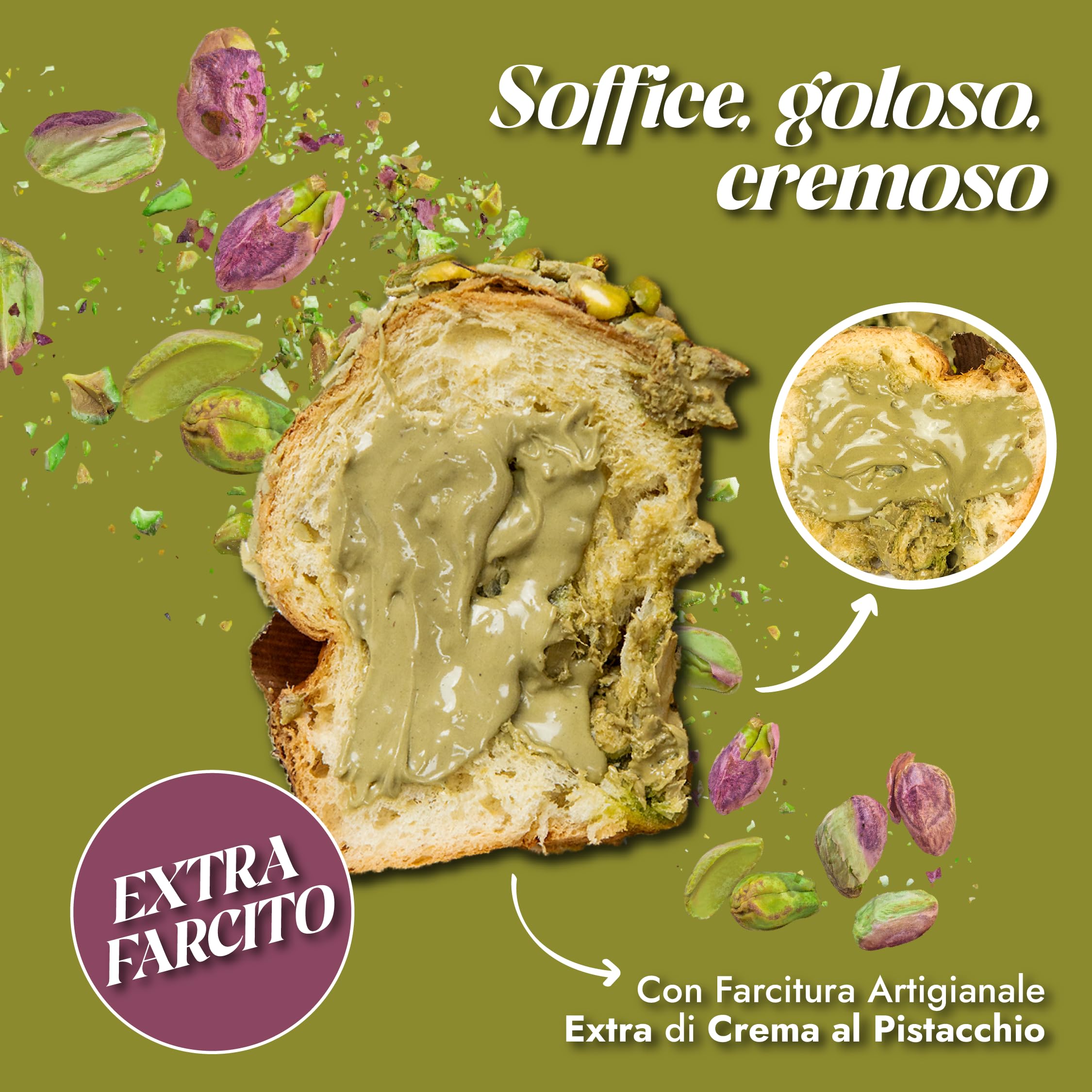 RACILIA Panettone Artisanal à la Pistache avec garniture EXTRA 500g | Avec crème de pistache et glaçage croquant | Levage lent 36h avec levure mère et ingrédients naturels | 1,5kg
