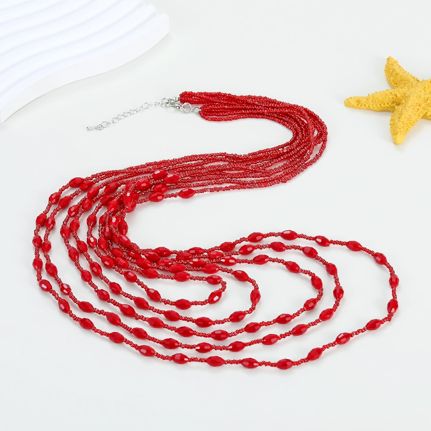 Long Layered Necklace for Women Trendy Colorful Boho Chunky Crystal Beaded Jewelry Womens Dainty Statement Fashion Necklaces Costume Bead Strand Necklace - Image 2