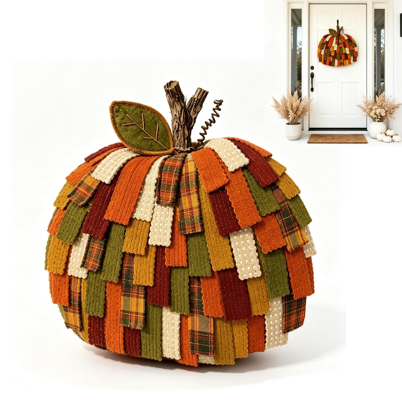 Handmade Patchwork Pumpkin Door Hanger (No Led)