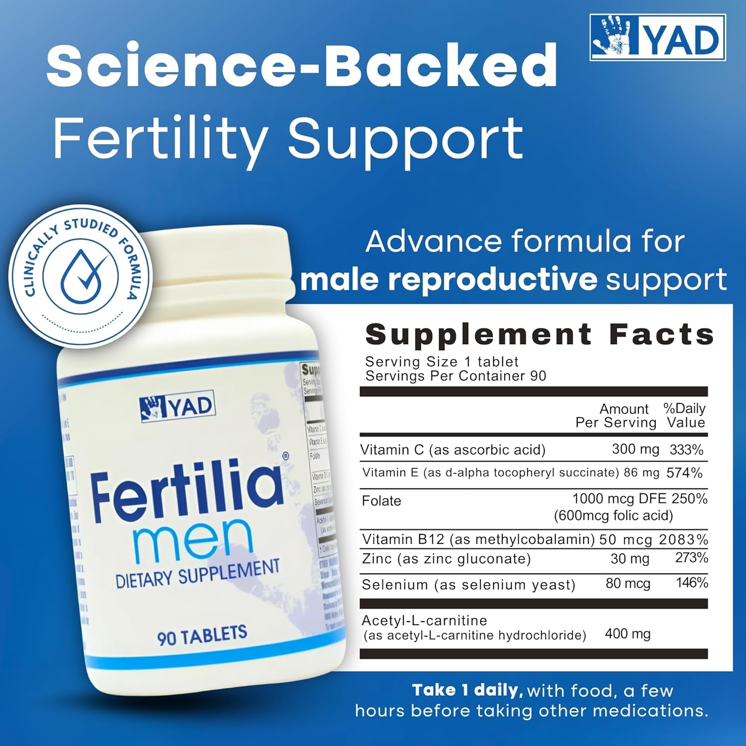 Men – Men’s Fertility Support - Pre-Conception Supplement with L-Carnitine, Zinc & Antioxidants – Non-GMO, Gluten-Free, Dairy-Free - 90 Tablets, 3 Month Supply