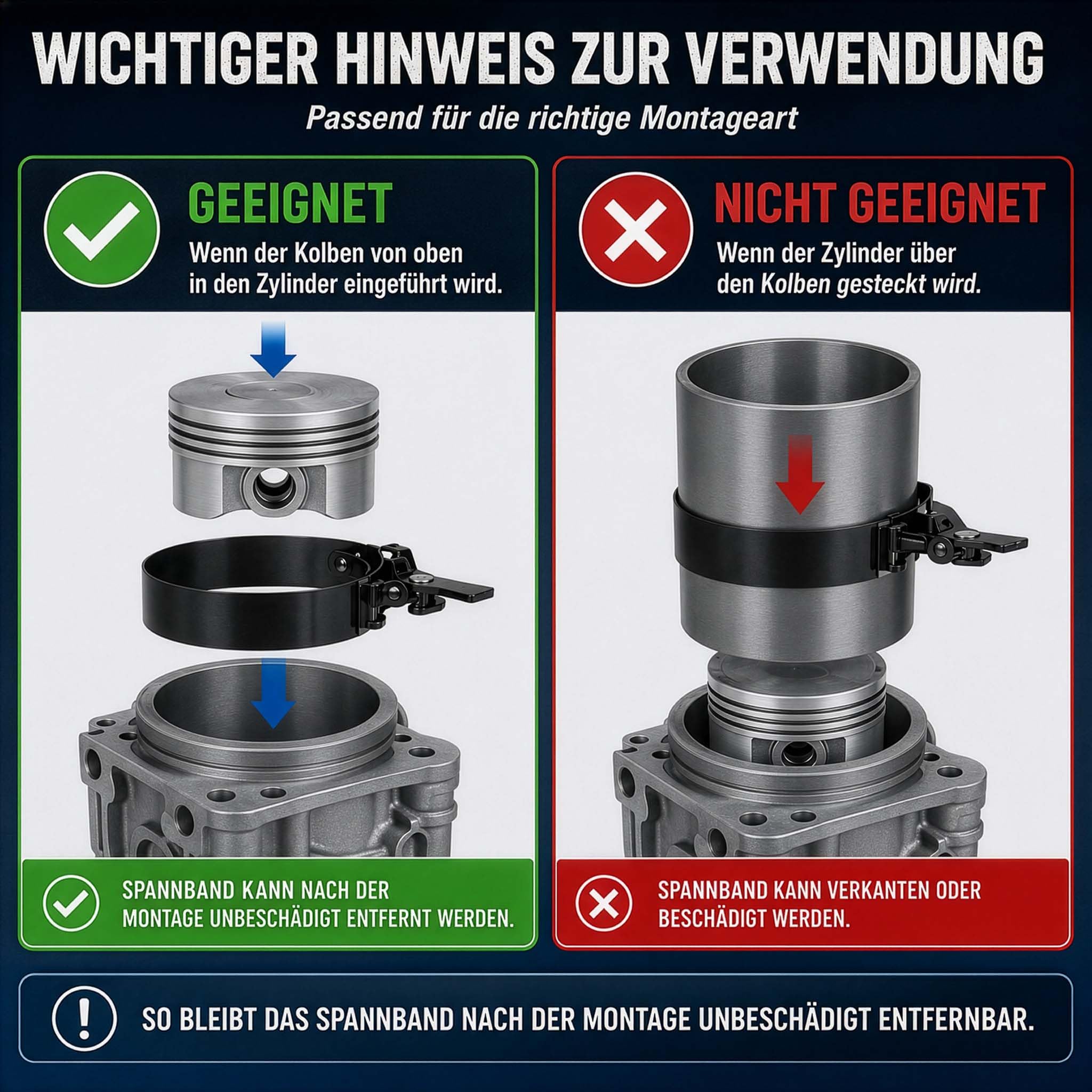 WilTec Jeu de 6 Colliers de Serrage de Segments de Piston - Tailles de 73-111 mm - avec Pince de Serrage - dans Un Coffret Robuste - Bandes Pistons Voiture