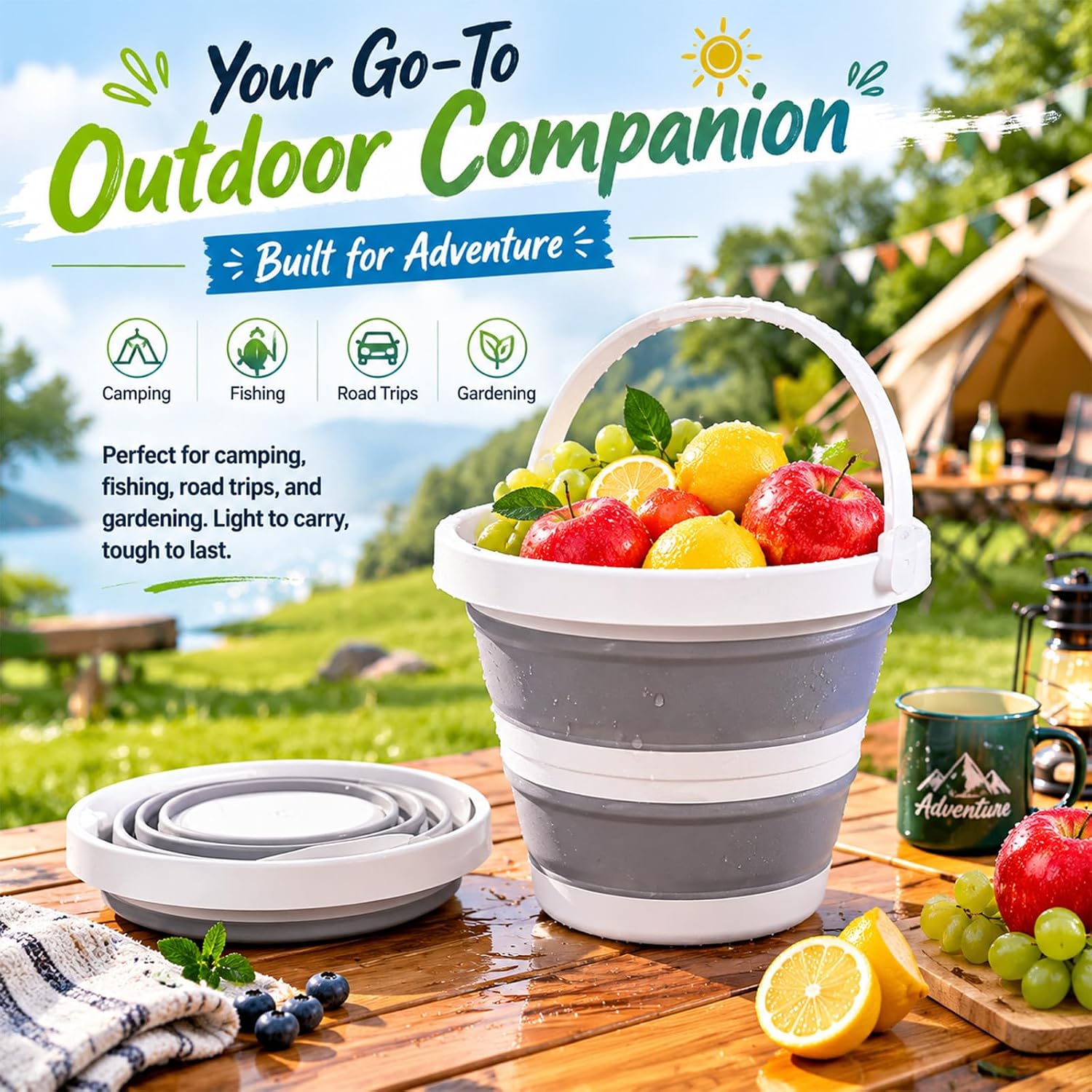 Collapsible Bucket 5L Collapsible Bucket with Handle Mop Car Wash Bucket | collapsible bucket with handle collapsible wash basin Indoors & Outdoors