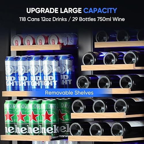 Miniatura 128 de Refrigerador de bebidas de 15 pulgadas, refrigerador de bebidas de 130 latas con puerta de vidrio y cerradura, compresor mejorado, bajo ruido