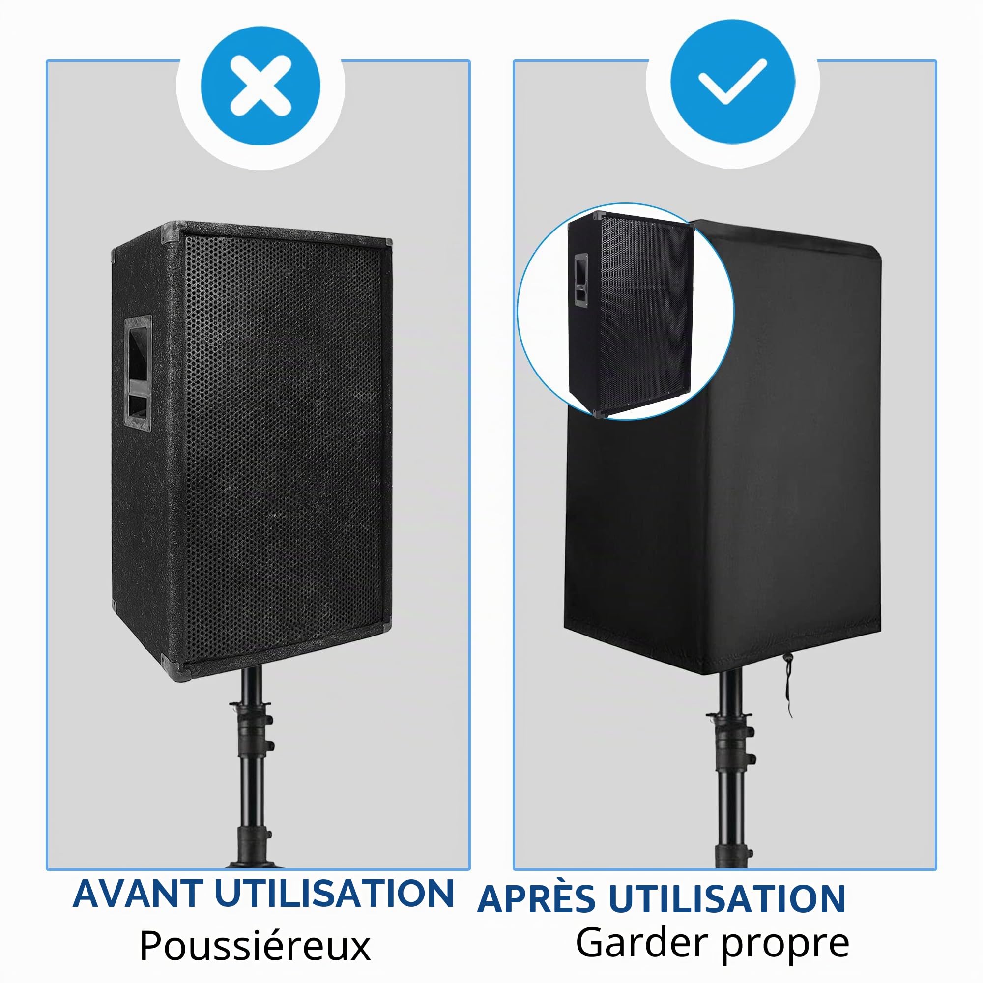 Musiin Lot de 2 housses de haut-parleur d'extérieur de 30,5 cm, en tissu Oxford imperméable, résistant aux UV, convient pour les haut-parleurs verticaux PA/DJ | Fermeture à cordon de serrage en bas anti-poussière, convient pour haut-parleur droit PA/DJ