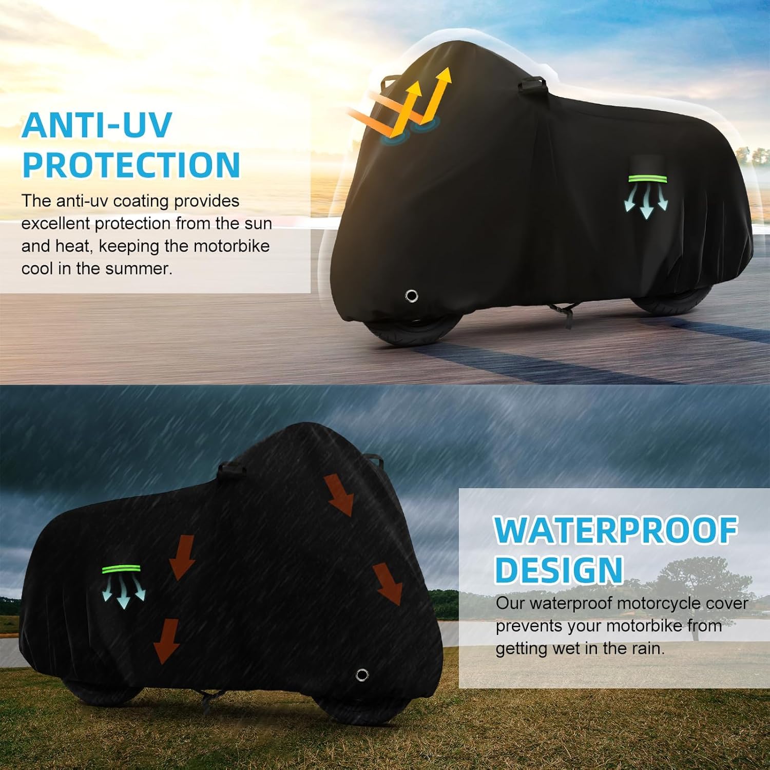 Motorcycle Cover Waterproof for Kawasaki Ninja 250 300 400 500 650/BMW F 900R, Heavy Duty Outdoor Sun UV Rain Dust All Weather Protection Motorbike Cover with Soft Cotton Lining & Lock Hole-Black