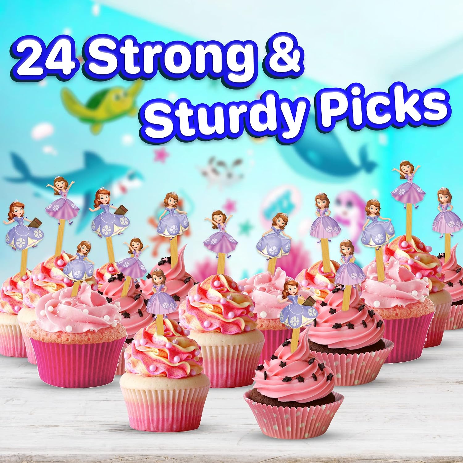 My Smart Choice Cupcake Toppers, Royal Princess Theme, Multicolor, Plastic, 24 Count, Birthday Party Decorations for Kids image 5
