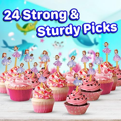 Miniatura 5 de 24 adornos para cupcakes de princesa real  Selecciones fuertes para decoración de cumpleaños de niños
